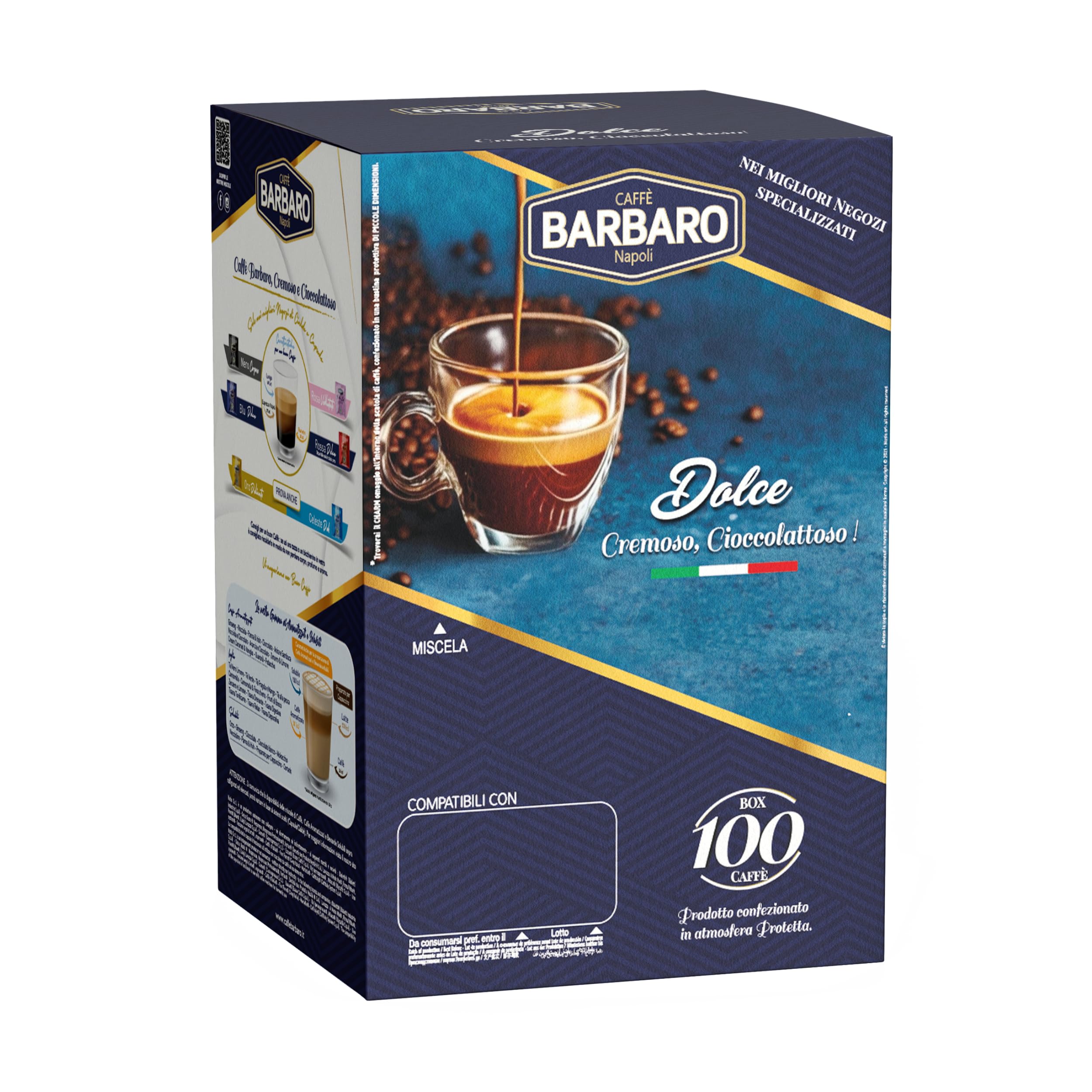 CAFFÈ BARBARO 200 capsule Compatibili Con Macchine a Marchio A Modo Mio® Miscela Blu Dolce Cremoso Cioccolattoso