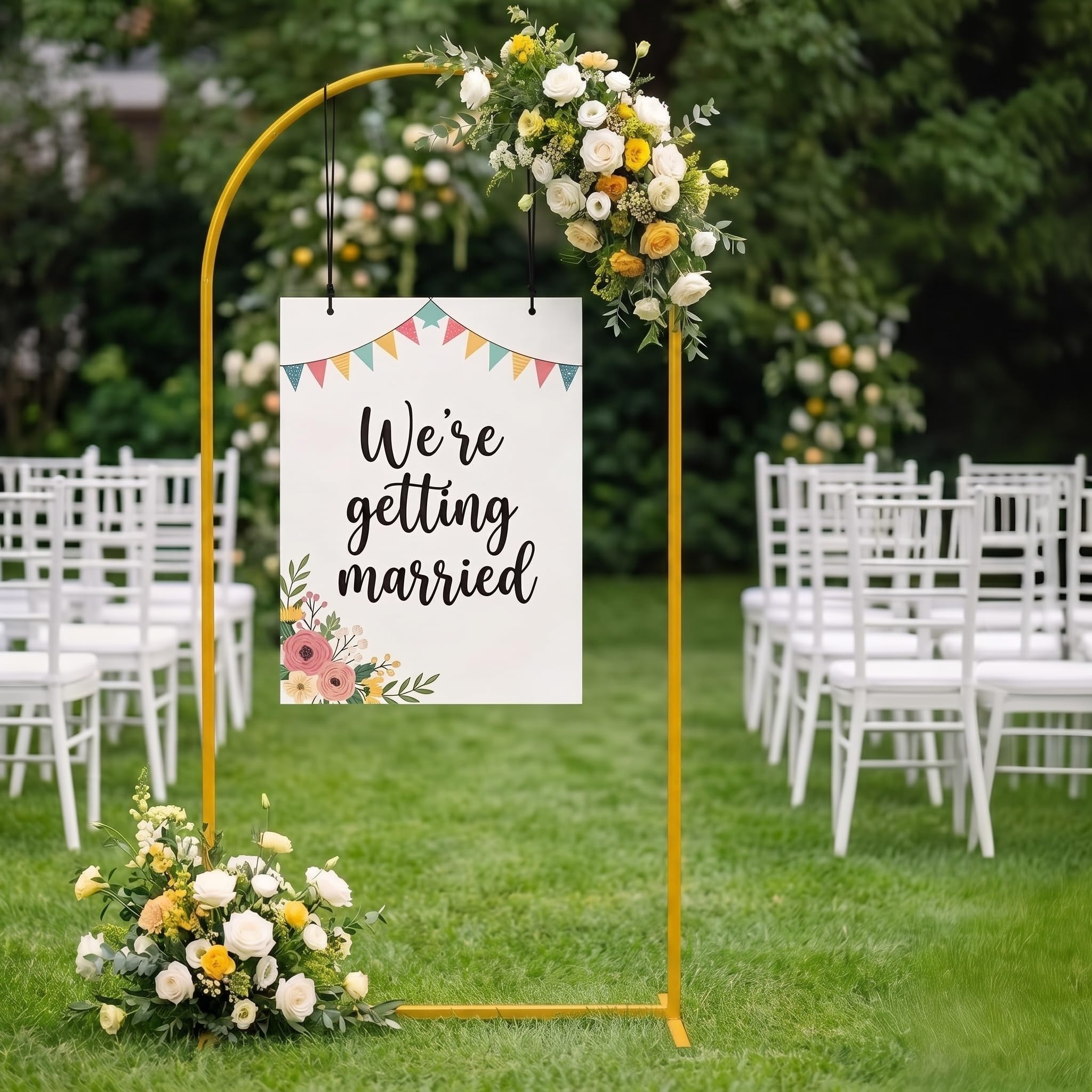 Foribyw 6FT/1.8m Wedding Arch Backdrop Stand, Yellow Rustproof Metal Arch