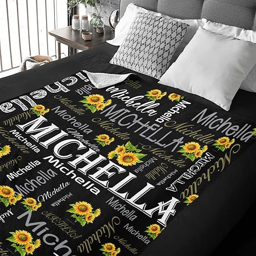 Miniatura 4 de Manta personalizada con nombre, manta personalizada con nombre, mantas personalizadas con texto, mantas de girasol, regalo personalizado para el día
