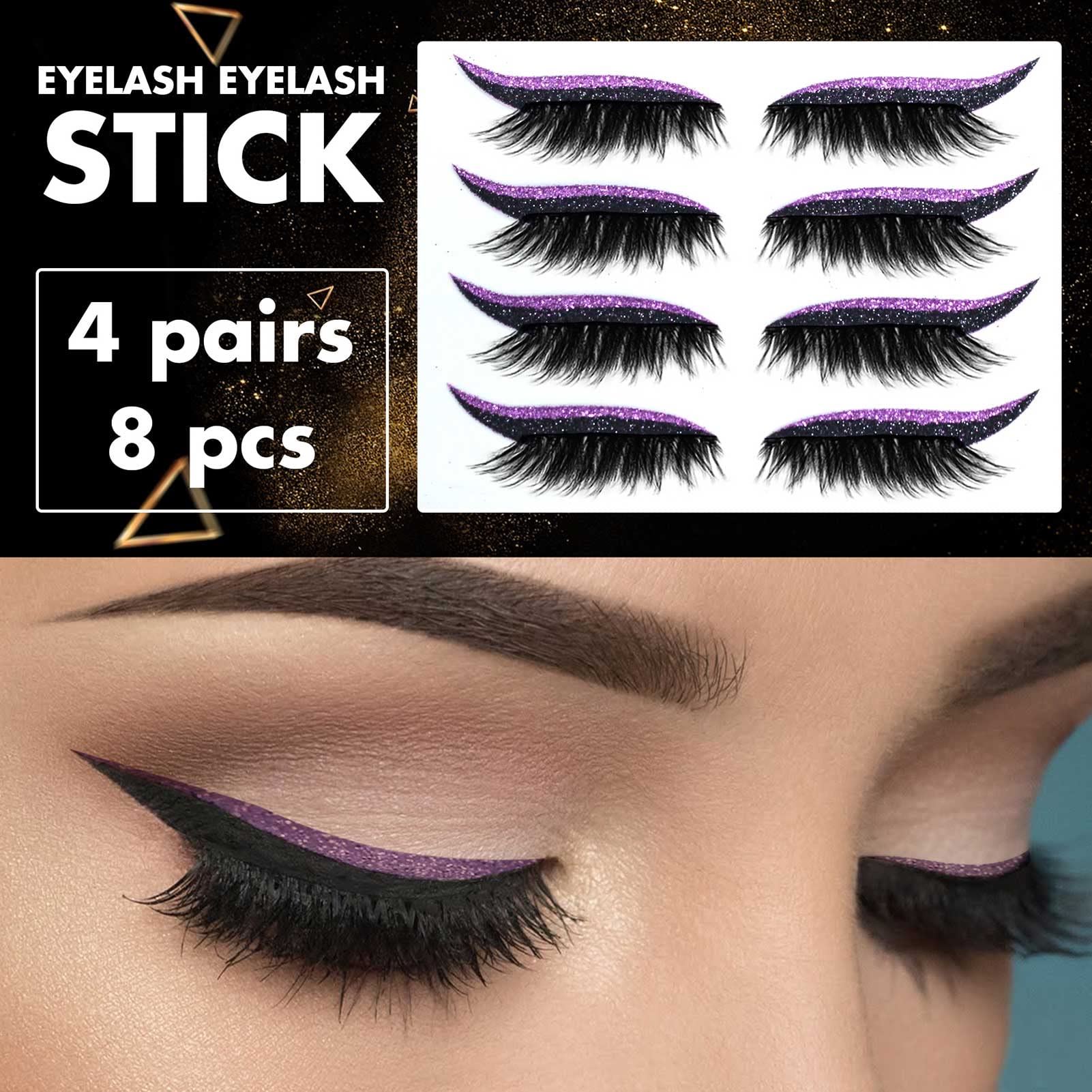 Pongnas 4 Pary Naklejek na Eyeliner Wielokrotnego Użytku, Wodoodporne, Trwałe Płatki na Rzęsy w Odważnych Kolorach, z Wieloma Opcjami Kolorystycznymi dla Wszystkich Typów Oczu