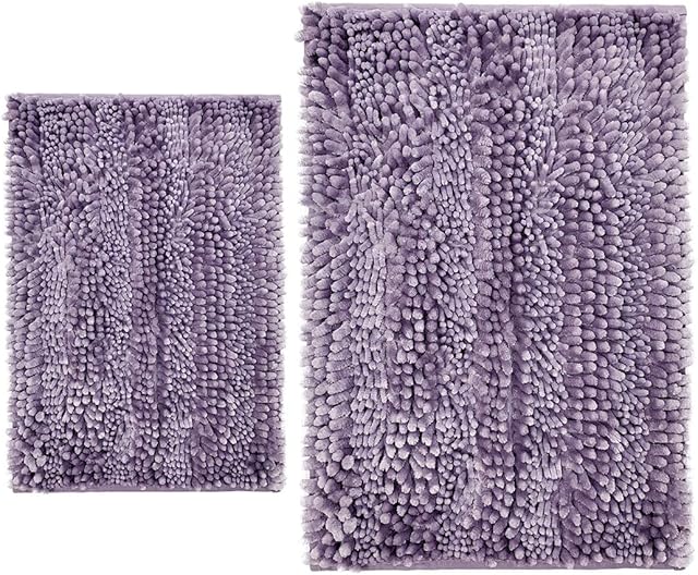 RUGKING Non Slip Microfiber Bath Mats Set 2 Pieces Luxury Butter Shaggy Bath Rugs Washable Absorbent Kitchen Floor Shower Bath Mats for Bathroom (Light Purple, 40×60CM+50×80CM)
