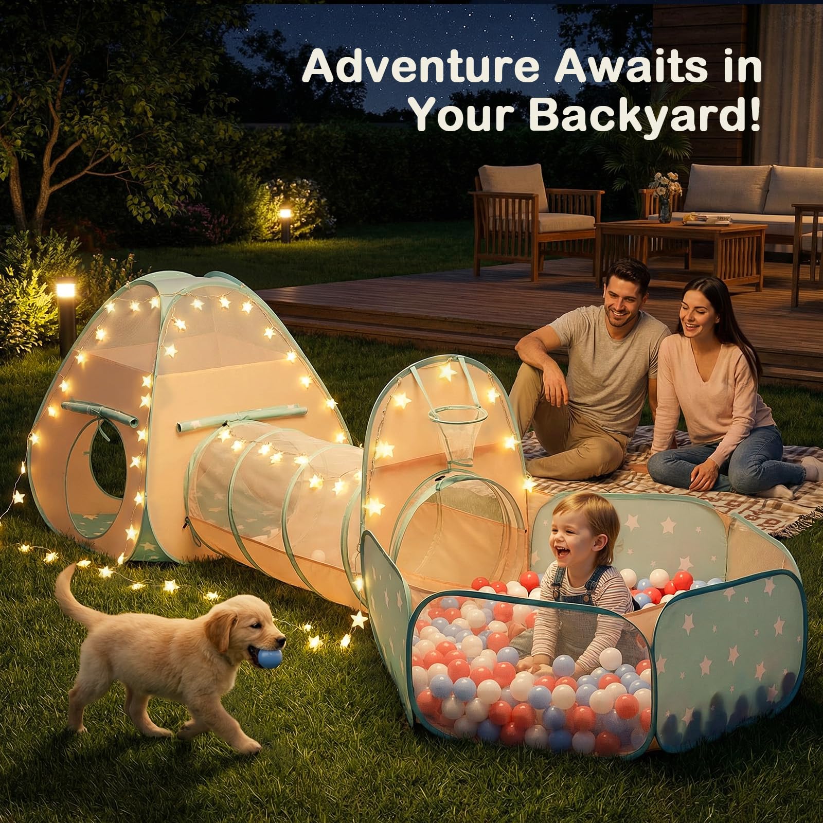 SISTICKER Tenda da gioco per bambini con piscina di palline: tenda da gioco pop-up 3 in 1 con tunnel per gattonare, con borsa per il trasporto