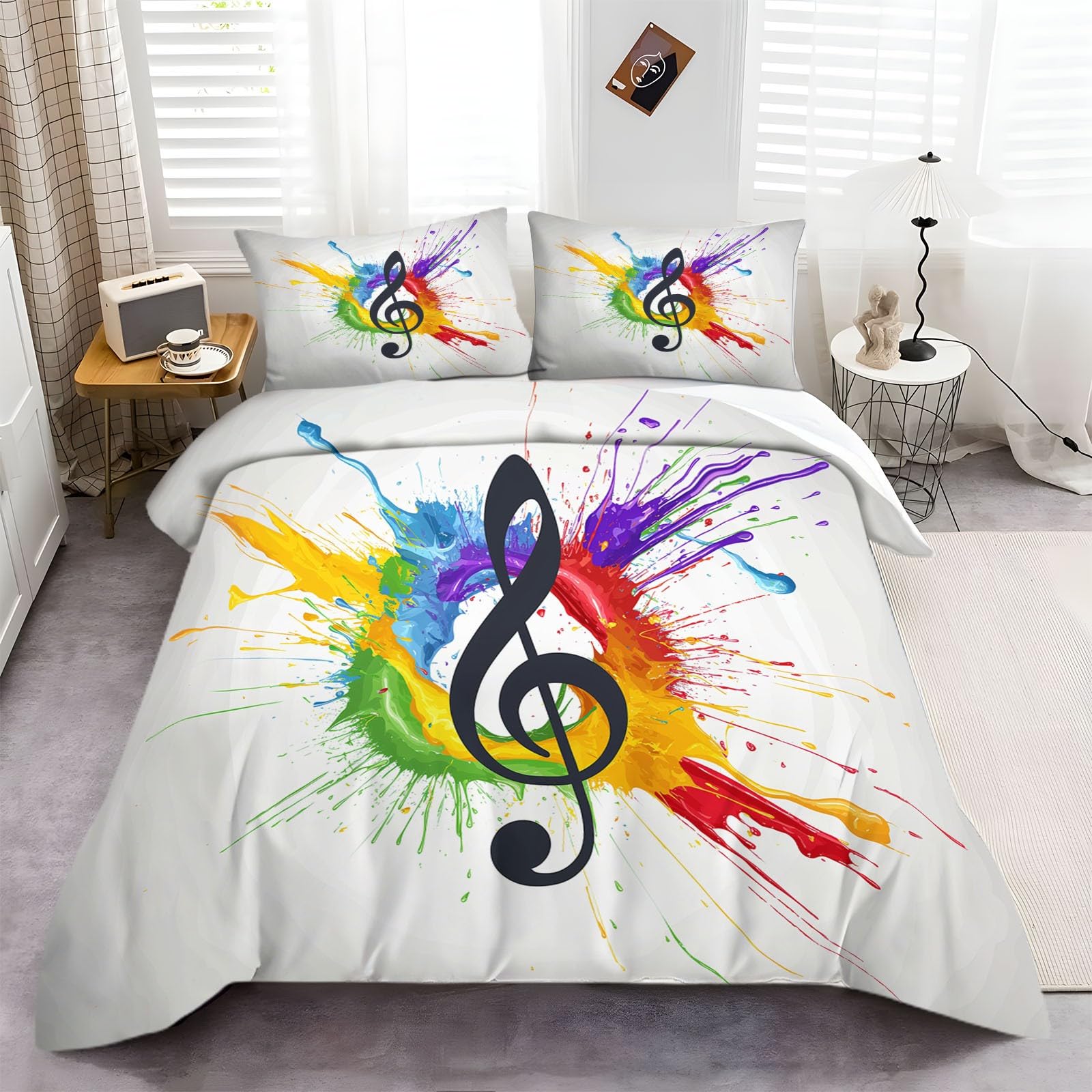 Funda Nordica Infantil para Cama 90 Graffiti Notas Musicales Colorido 3D Funda de Microfibra Polialgodón para Edredón 150x200 cm, Suave y Transpirable Juego de Funda Nordica