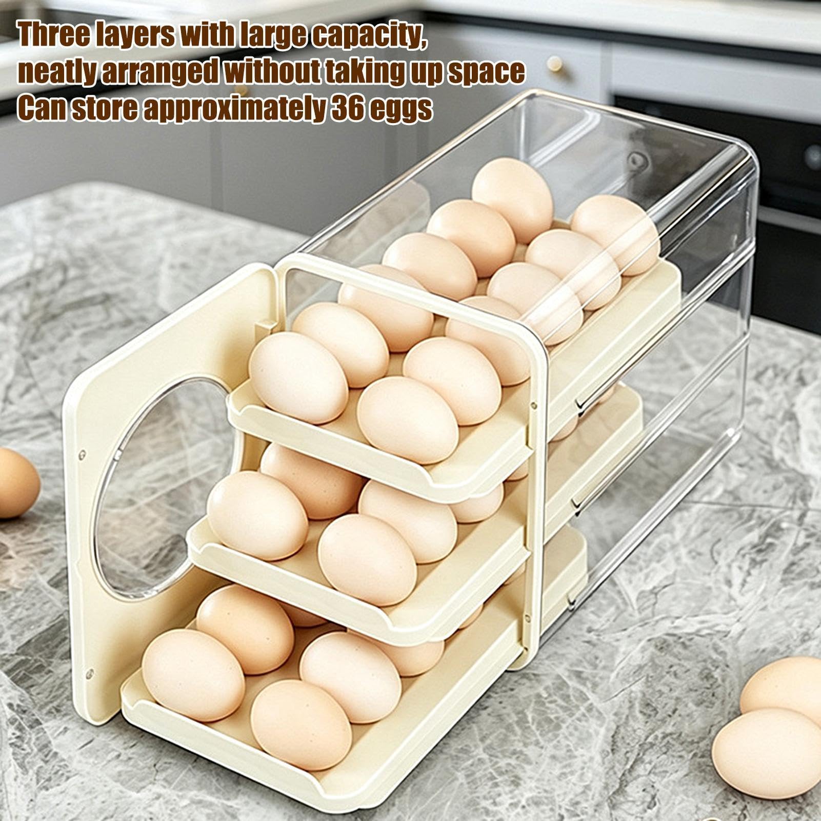 Estante organizador de huevos para refrigerador con diseño de pista