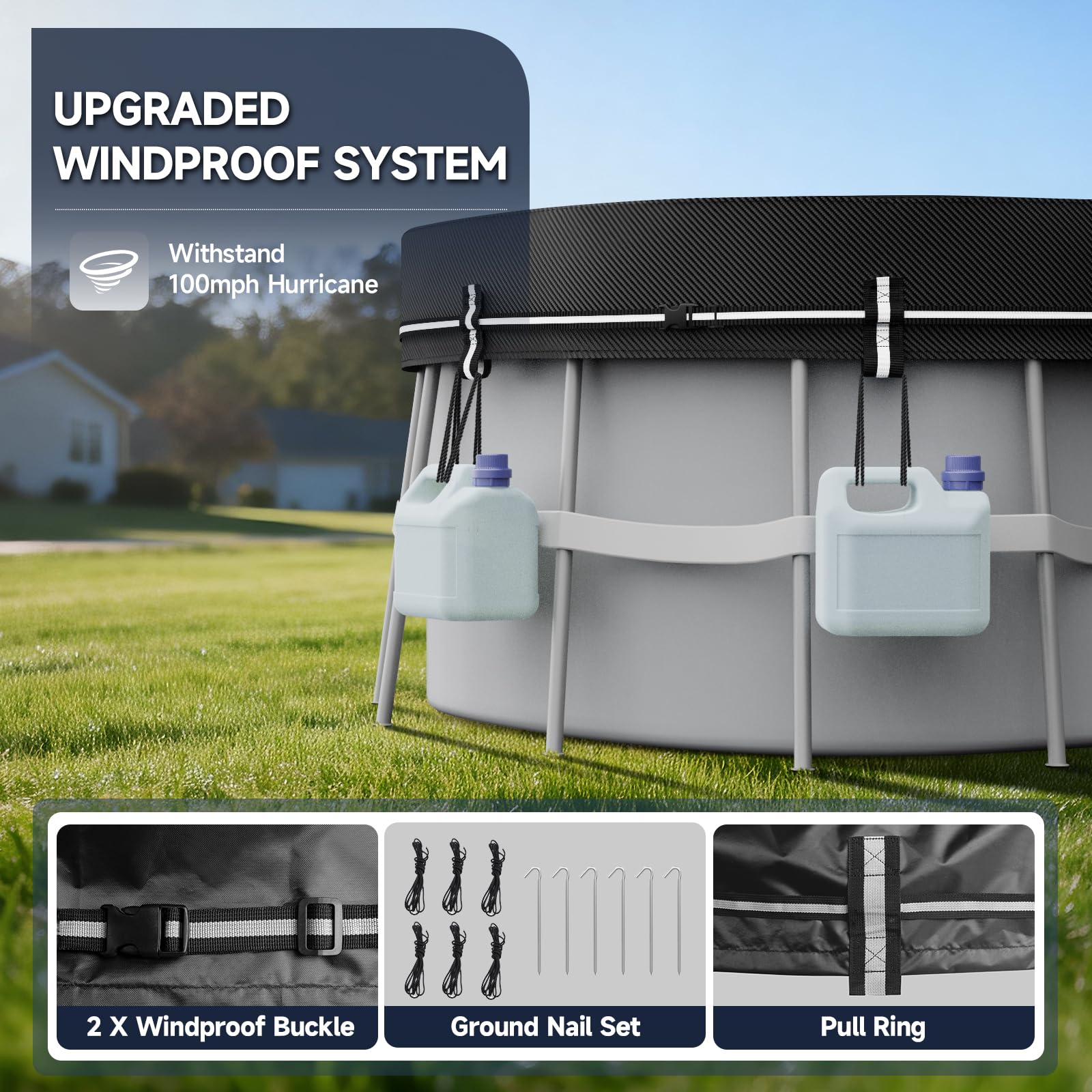LXKCKJ 12X24 FT Pool Covers for Above Ground Pools, Solar Oval Pool Cover with Accessories Set, Integrated Design Rectangular Pool Cover Ideal for Waterproof, Dustproof, Windproof — view 5