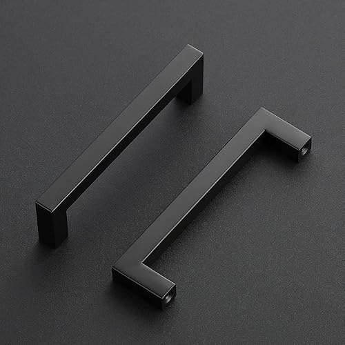 Miniatura 2 de Home Expert Paquete de 5 tiradores cuadrados para gabinete, color negro mate de 5 pulgadas, accesorios de cocina para armario