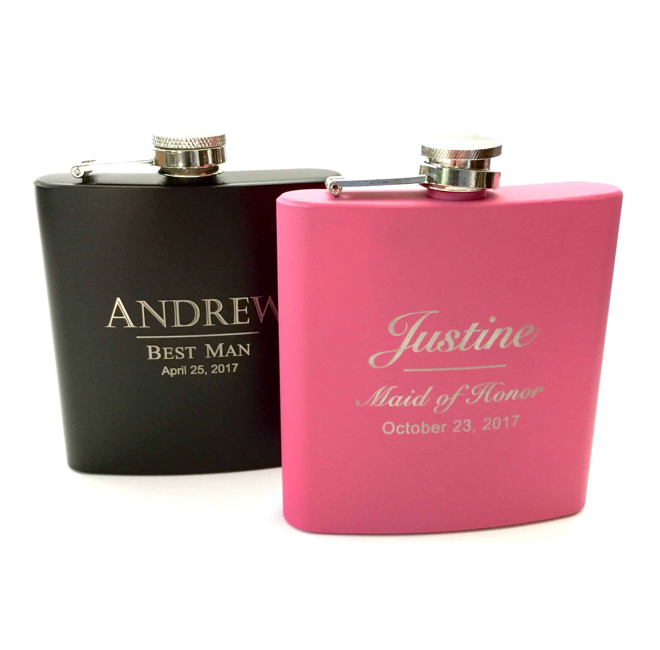 Personalized Flask with Funnel Black Groomsmen Flask or Pink Bridesmaid Flask