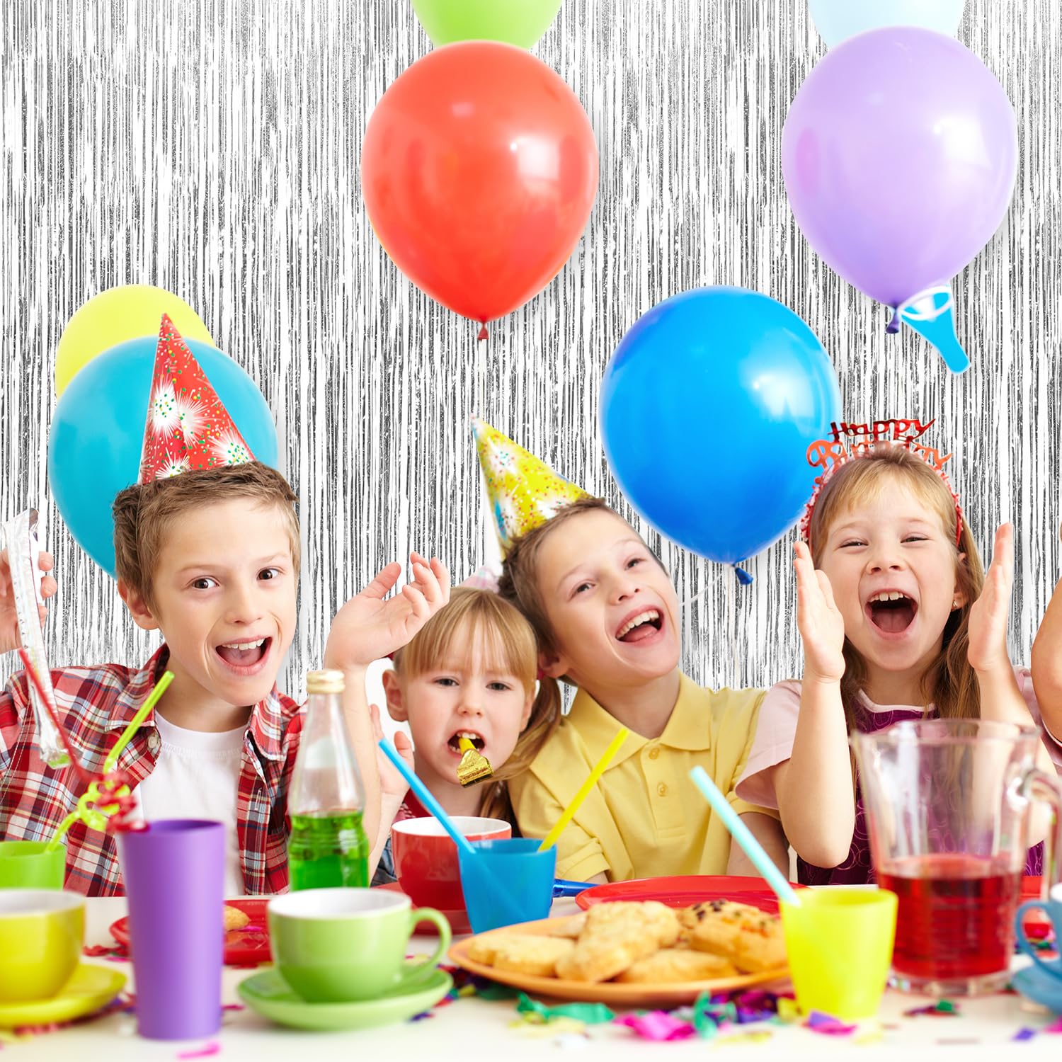 12 Pièces Argent Rideau Métallique de Frange, Rideau Anniversaire Argenté, Rideaux à Franges, Paillette Rideau Frange pour Photographie La Fête Mariage Noël Halloween Party, 1m * 2m
