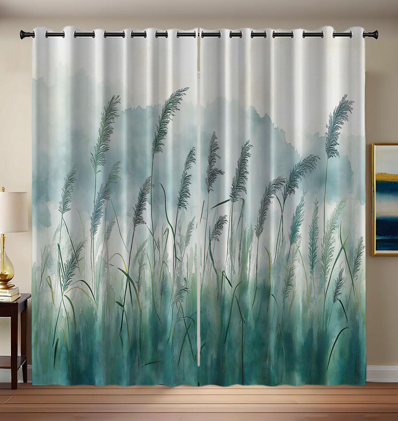 Rideau occultant 140x200 thermique motif herbes hautes rideaux oeillets salon