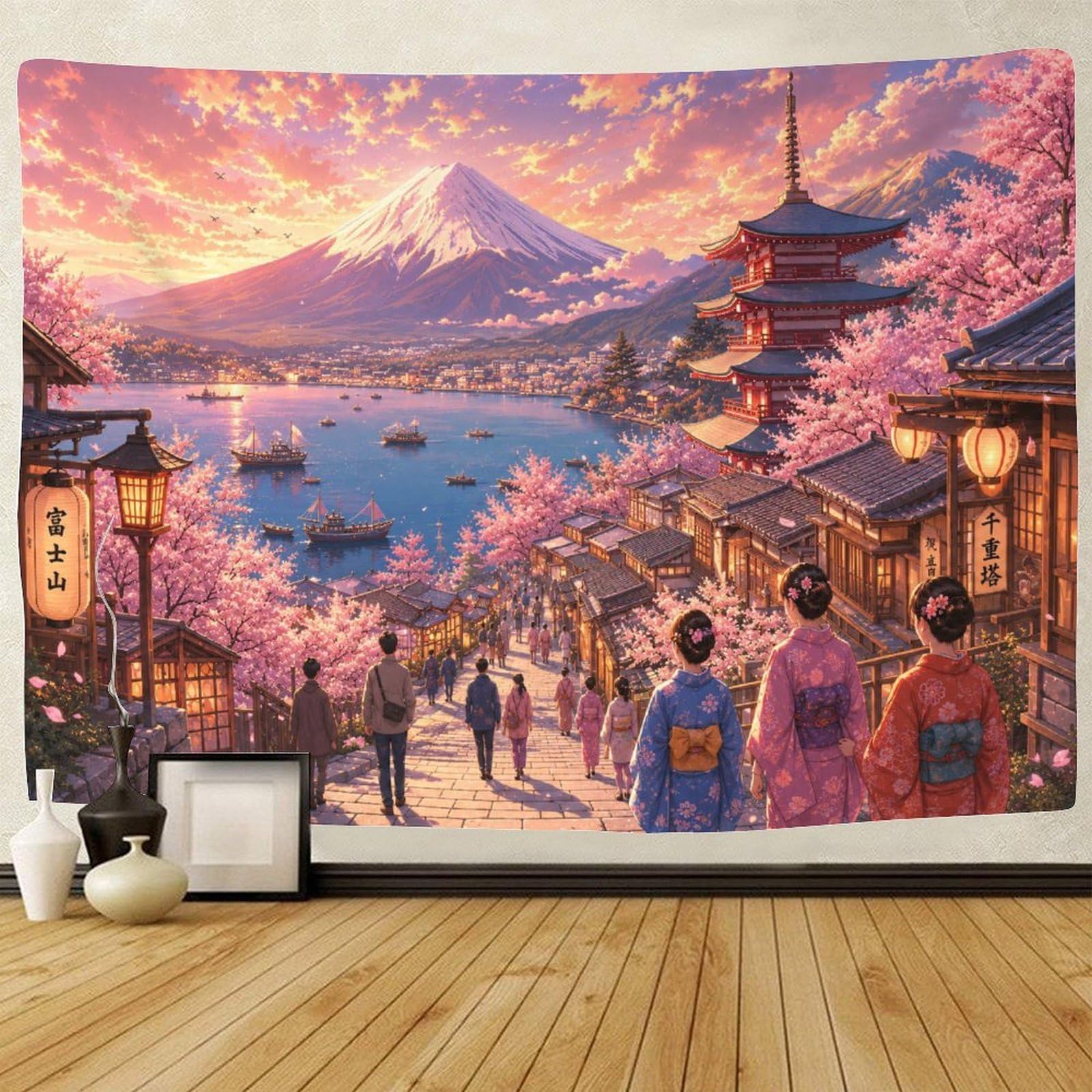 ASDFGHJKLZA Japanese Mount Fuji Lakeside Wall Tapestry 3D Print Wall Hanging Decor Tapestries Poster Home Decoration Living Room Dorm 180cmx230cm