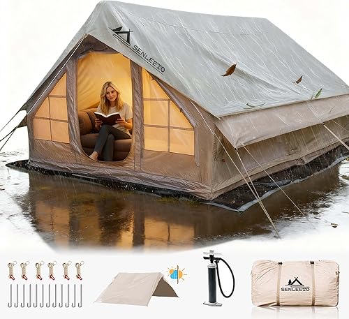 Tiendas inflables grandes para acampar Adul 6810 personas, tienda de campaña inflable de 4 estaciones con lluvia, impermeable y resistente al sol,