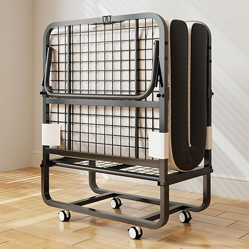 Miniatura 9 de MUTUN Cama plegable con colchón, 75 x 31 pulgadas, moderno, negro, colchón de espuma viscoelástica de 5 pulgadas, portátil, fácil de instalar y