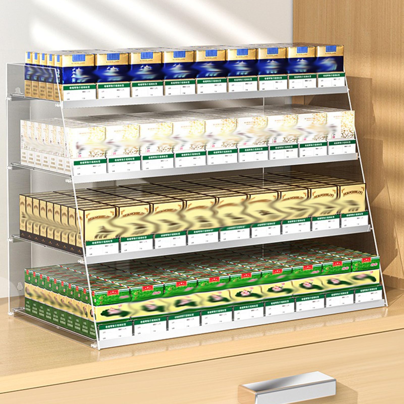 Wandmontierter Convenience Store Zigarettenregal，automatischer Zigarettenschieber-tablett-Tabak-ausstellungsstand，einzelhandelsgeschäft Acryl Auto Push Zigarettenschachtel Rack
