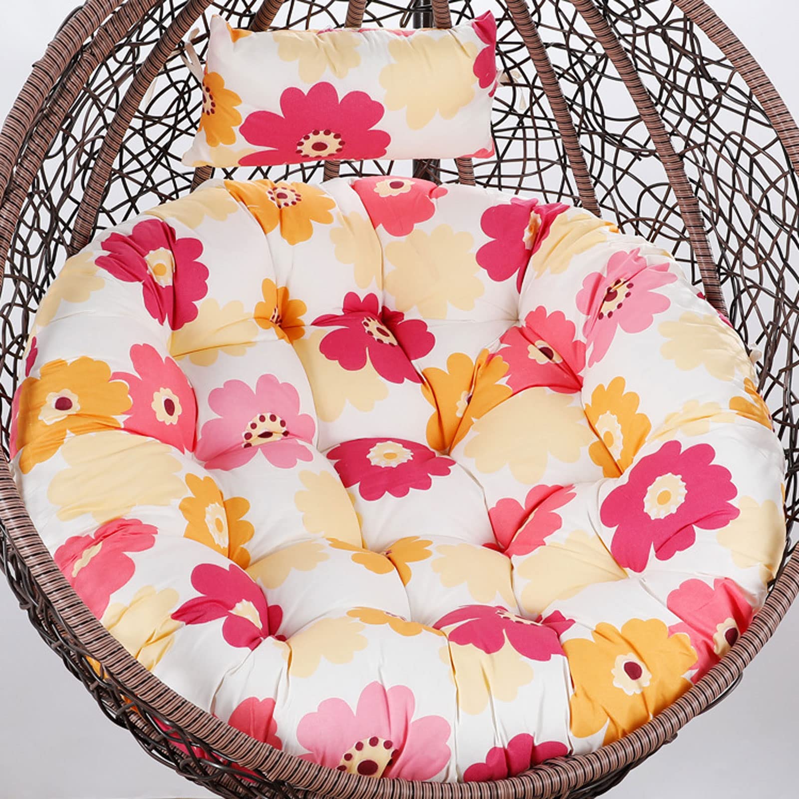 SPXMQSS Swing Cushion Replacement, Removable Washable Hanging Basket Chair Cushions, Hanging Egg Chair Cushion With Fixed Straps For Garden Beach Outdoor Indoor (Red Sun)