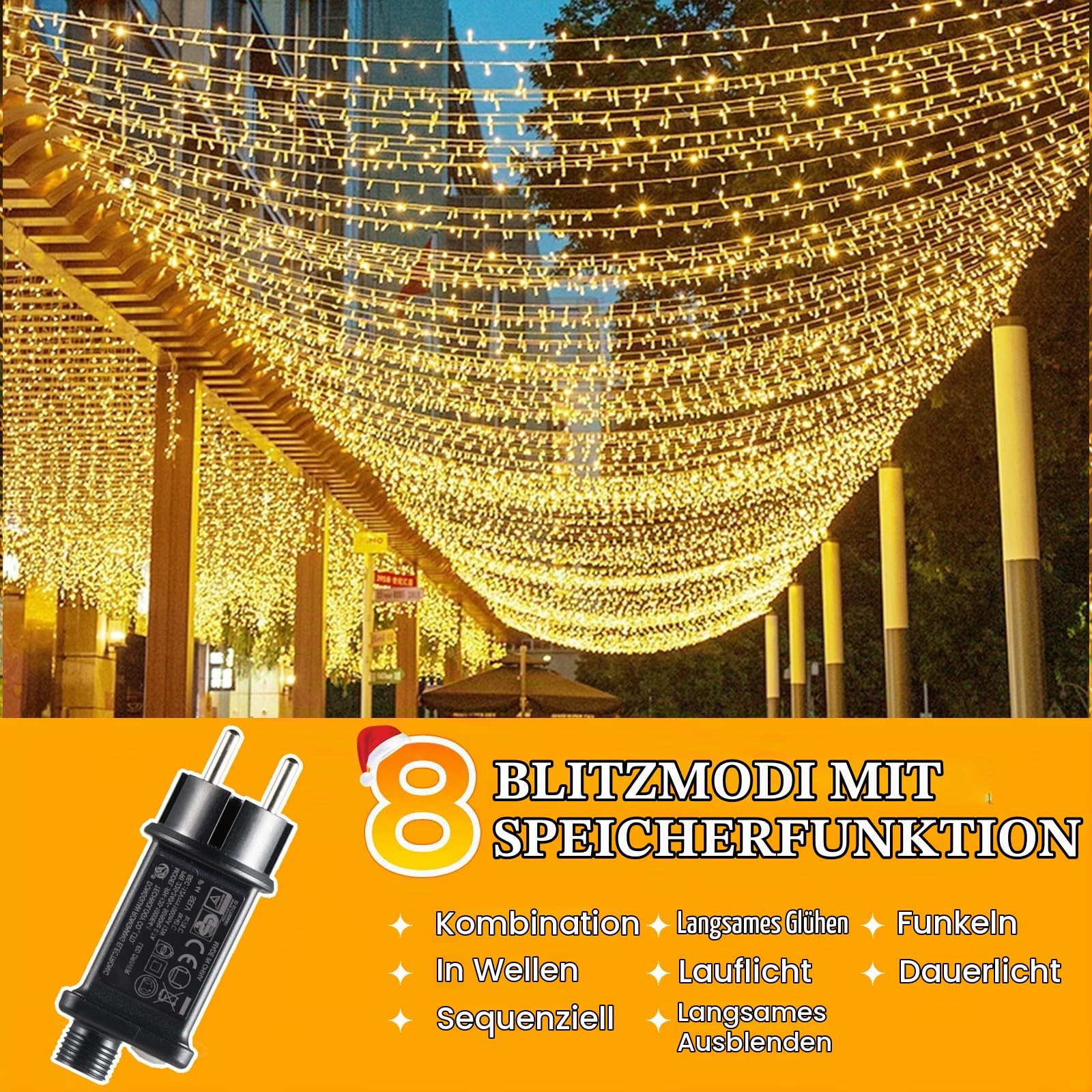 GlobaLink Lichtervorhang Warmweiß 6m x 3m, 600 LEDs mit Stecker | IP44 wasserdicht LED Lichtervorhang erweiterbar für Zimmer, Hochzeit, Fenster und Weihnachten, Innen- und Außengebrauch