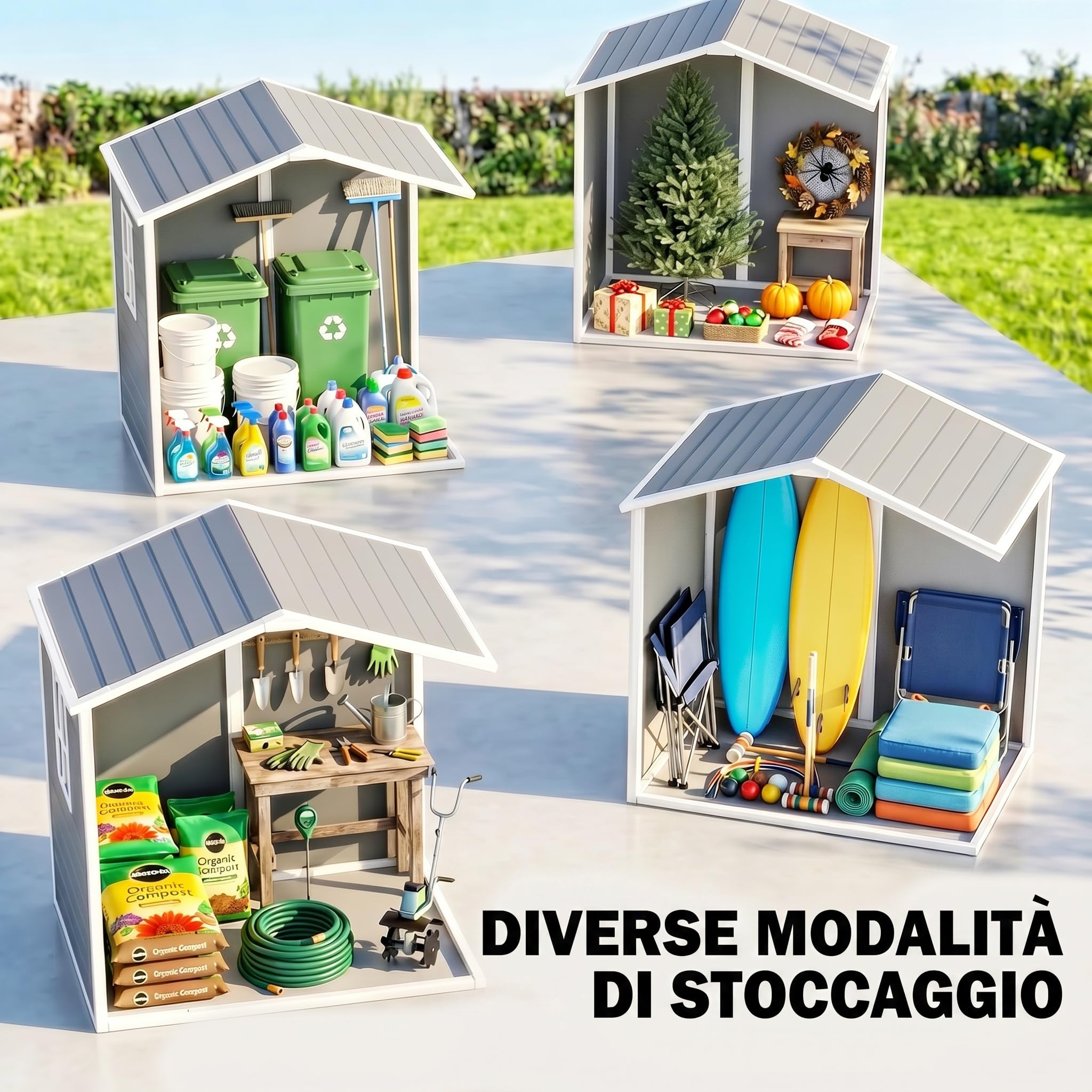 Outsunny Casetta da Giardino Porta Attrezzi in Finitura Effetto Legno Graffiato con Pavimento, 2.12m² Capanno da Giardino con Doppia Porte e Serratura, Tetto Inclinato, 183x134x210 cm, Grigio