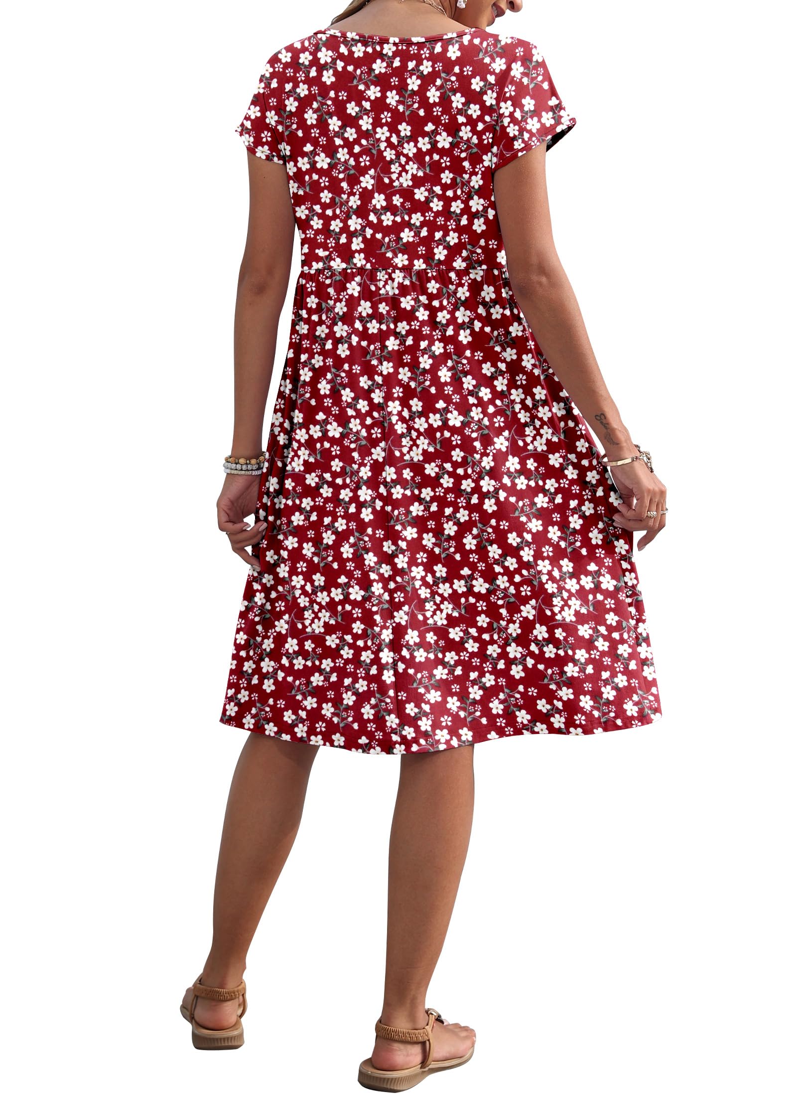 AUSELILY Vestito Estivo da Donna a Maniche Corte Abiti Casual Larghi Abito al Ginocchio con Scollo a Girocollo e Tasche