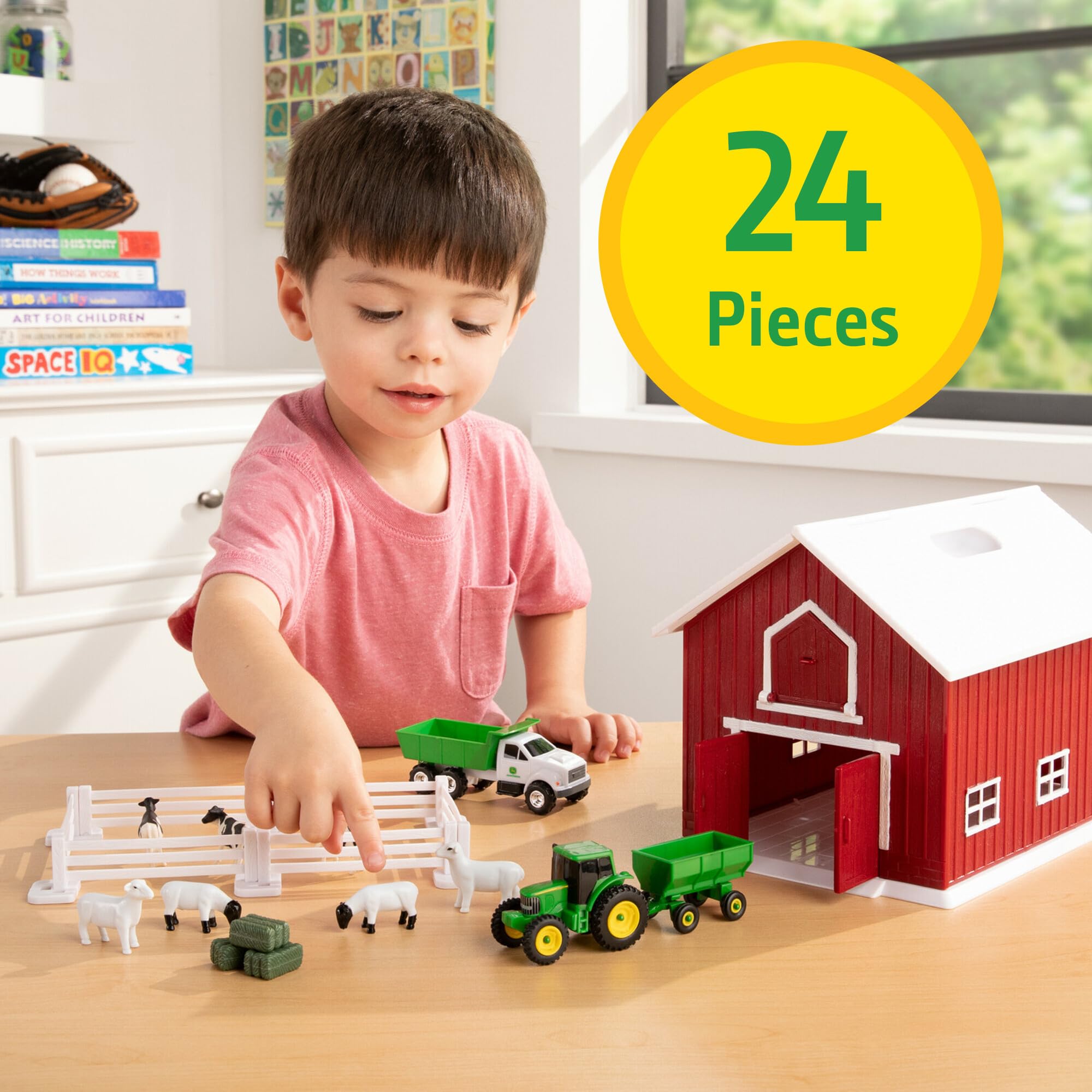 John Deere Kids 47333 64 JD 24-teiliges Bauernhof-Spielset, Rot/Ausflug, Einfarbig (Getaway Solids), M