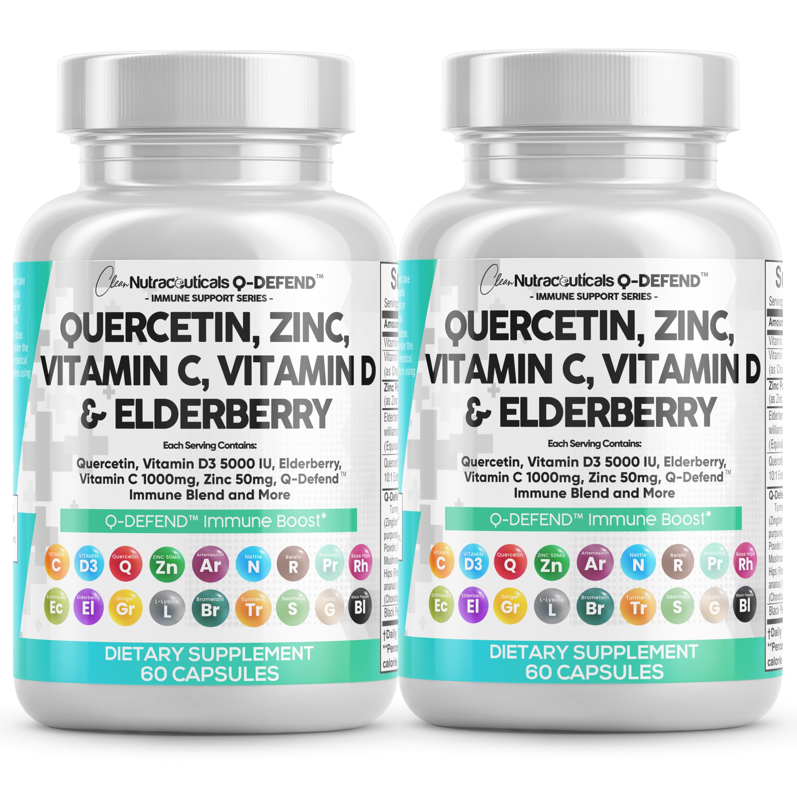 Q Defend Quercetin Supplement with Zinc Vitamin C Vitamin D Elderberry Turmeric Black Pepper Garlic Ginger Sea Moss Lysine Stinging Nettle Reishi Mushroom Immune Support 60 Capsules — Amazon image 9