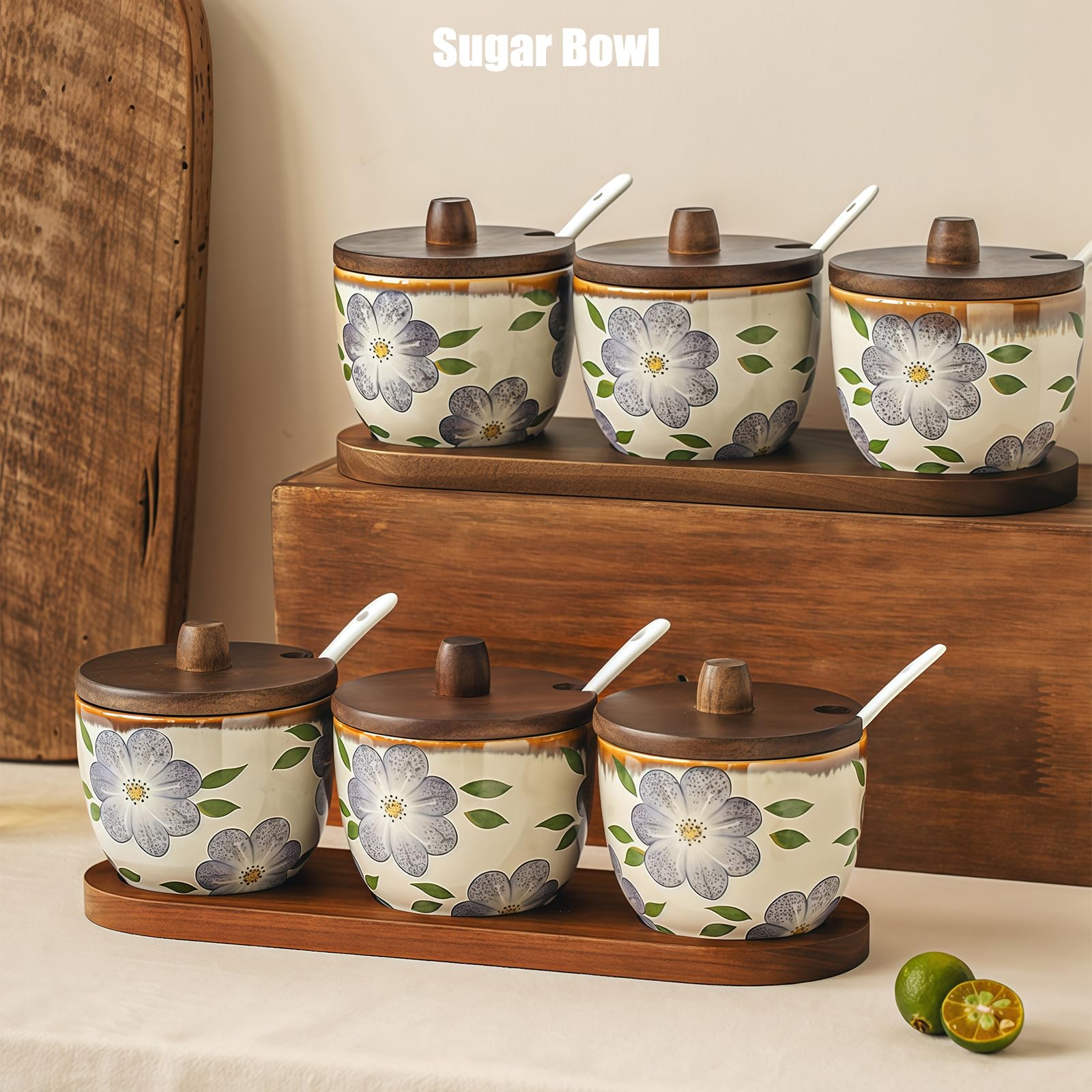 Zuckerdose mit Deckel und Löffel, 3er-Set, Zuckerbehälterhalter für Kaffeebar-Zubehör, Zuckerdose, Zuckerdose, Küchendekoration, Einweihungsgeschenk (Blau-B, 230 ml)