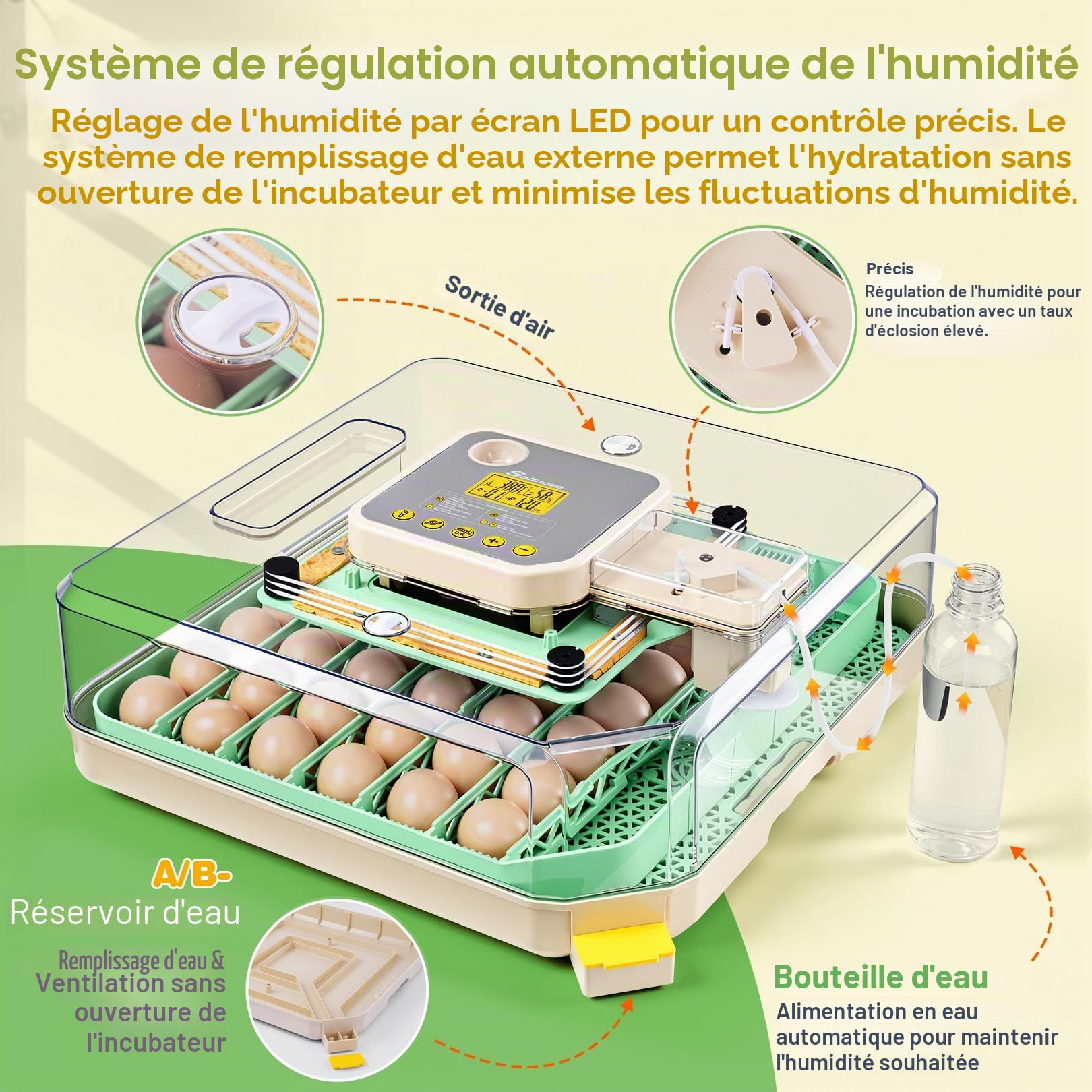 Sailnovo Couveuse pour 48 œufs entièrement automatique avec contrôle de la température et de l'humidité, rotation automatique - Incubateur d'œufs pour poulet, canard, caille - Pour la ferme, l'école