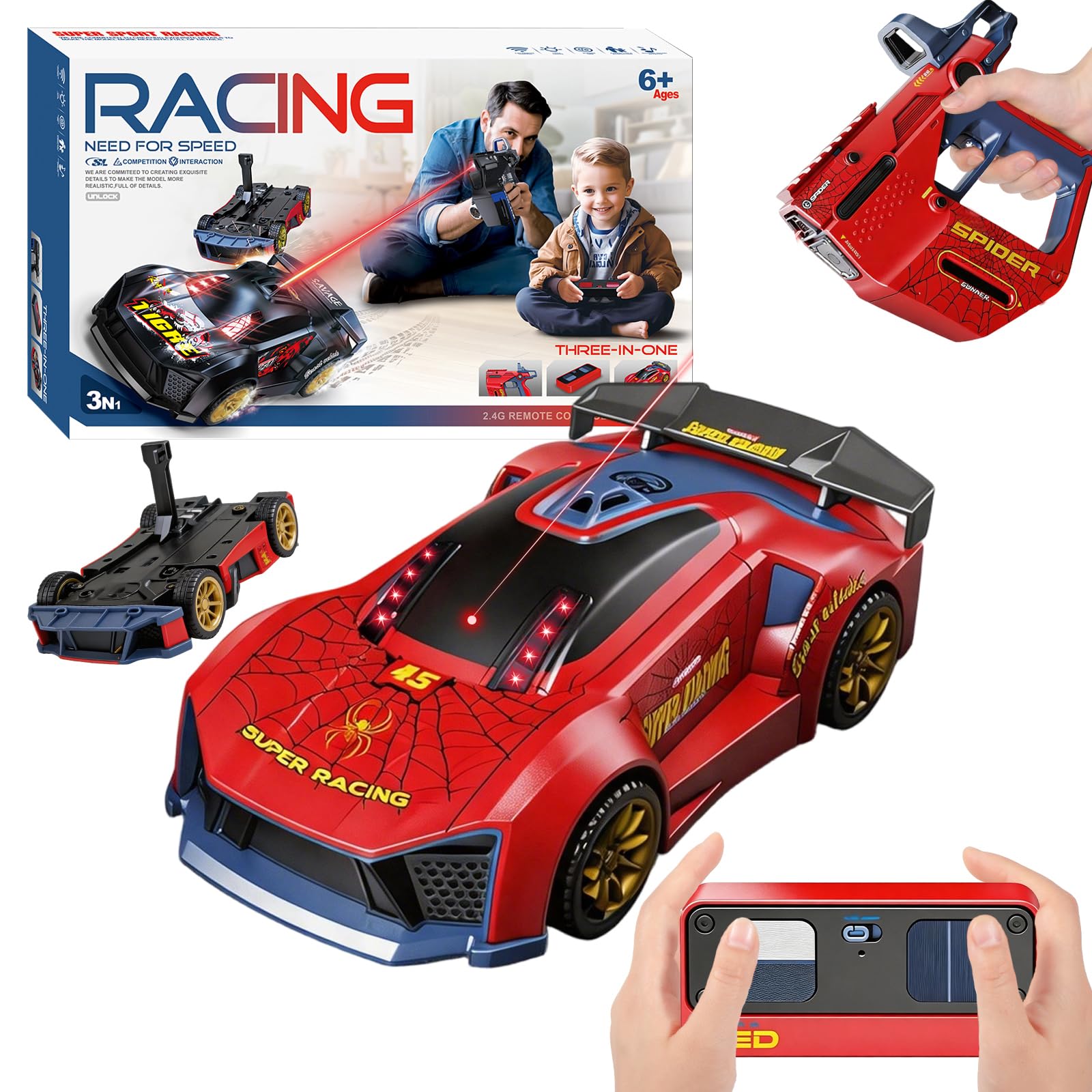 Auto telecomandata 3 in 1 con pistola a infrarossi, effetti di tiro e flip, 2,4 GHz RC Drift Car Battle Set, 2 giocatori, telecomando interattivo, regalo per bambini e bambine