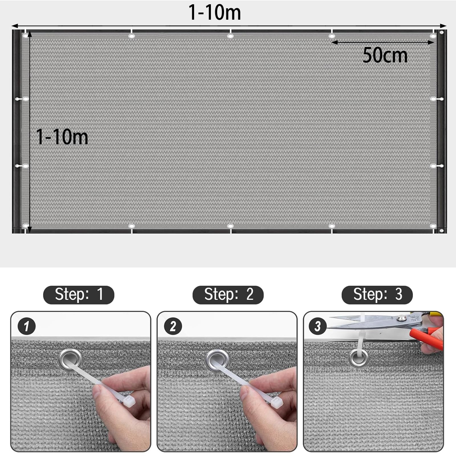Recinzione Copertura per Balcone 160 x 210 cm Protezione Privacy, Anti-UV, Resistente al Vento, Privacy Recinzione Copertura per Balcone con Fascette e funi per Balcone Giardino, Grigio