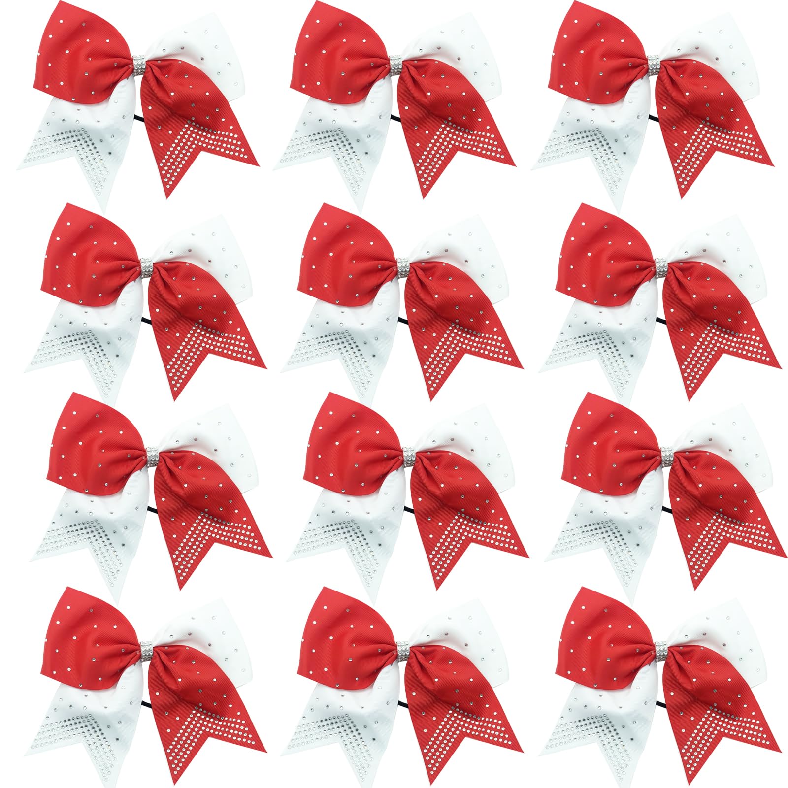 Hipcheer 12PCS 8" Rhinestones Large Cheer Hair Bows for Girls, Hand-made Grosgrain Ribbon Hair Accessories for Teen Girls Softball Cheerleader Sport (