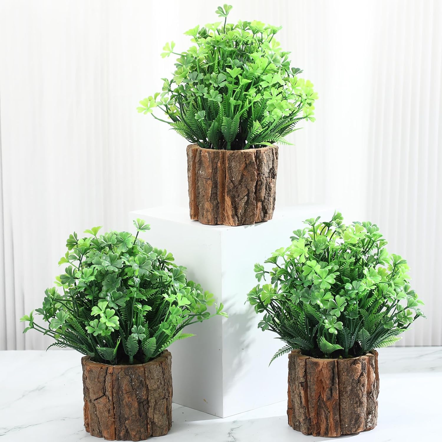 Hotop 3 Pcs Fake Four Leaf Clover Plants Artificial