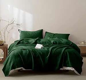 Talasily 100% French Pure Linen Sheets Set California King Size,Oeko-TEX Certified Bedding, All-Season Breathable for Hot Sleepers,16 Inch Deep Pocket Machine Washable 4-Piece (Forest Green)