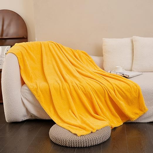 U UQUI Fleece Blanket Twin Size Yellow Lightweight Super Soft Cozy Luxury Bed Fuzzy Blanket Microfiber Dual Sided Throw Blanket fit Couch Sofa Thick Blanket Plush Warm Blanket, Yellow 60