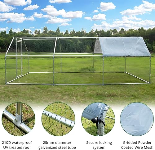Miniatura 5 de Towallmark Gallinero de metal grande con cubierta impermeable anti-ultravioleta, jaula para gallinas de aves de corral, jaulas de patos para uso al