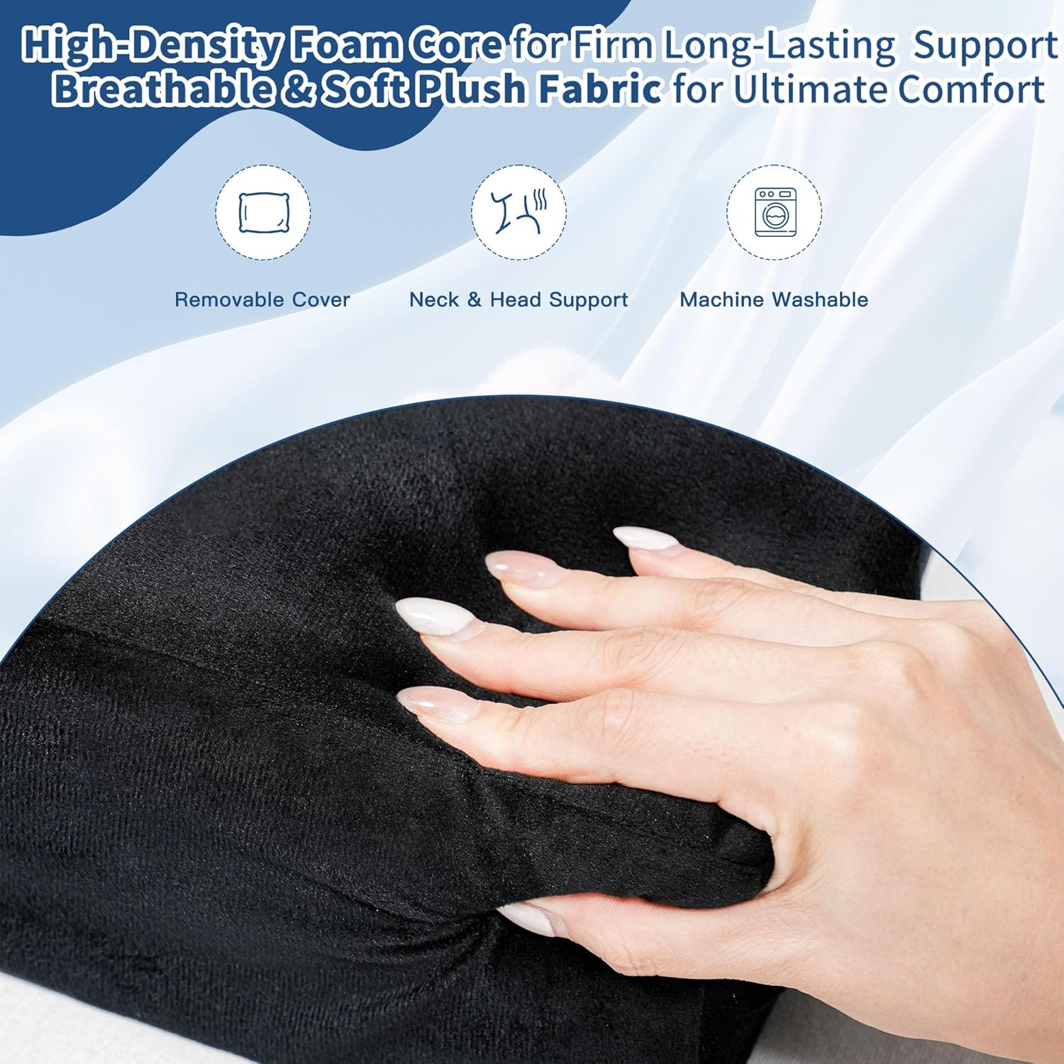 Lash Pillow for Eyelash Extensions - Ergonomic Memory Foam Bed Pillow with Neck & Back Support, Removable Velvet Cover & Side Tool Pockets, Fits Lash Beds for Tech (Black)