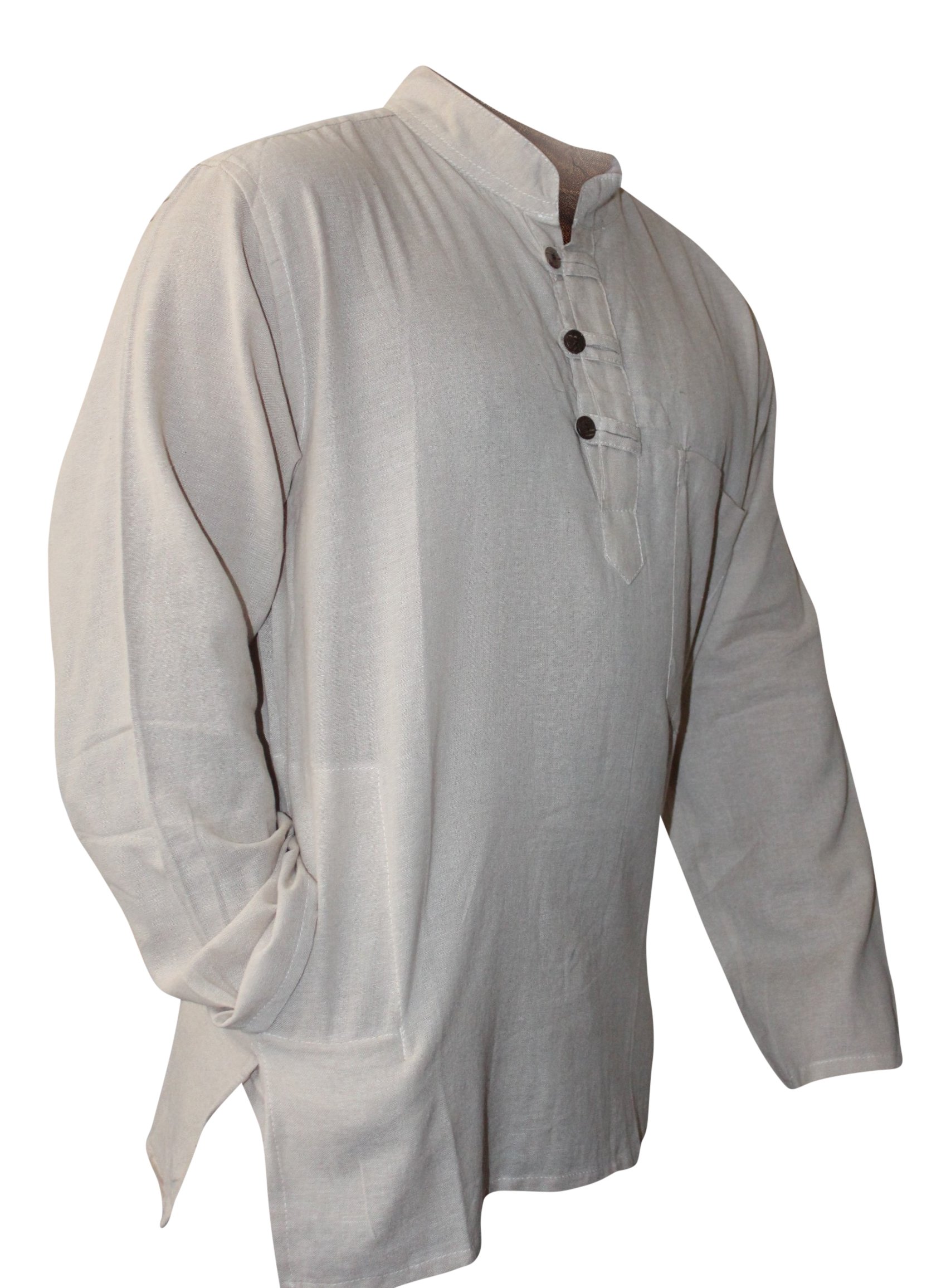 SHOPOHOLIC FASHION Mens Light Weight Hippy Festival Plain Grandad Shirt, (L.Grey/3XL)