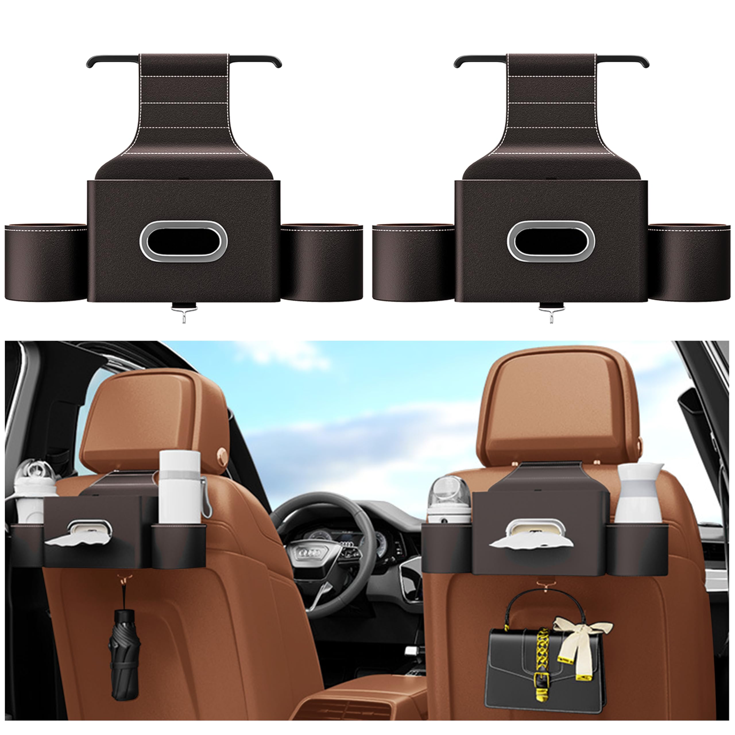 Nuovo organizer per auto per sedile posteriore, organizer multifunzione con portabevande, supporto in tessuto, gancio per poggiatesta per bambini e adulti, accessori da viaggio con supporto