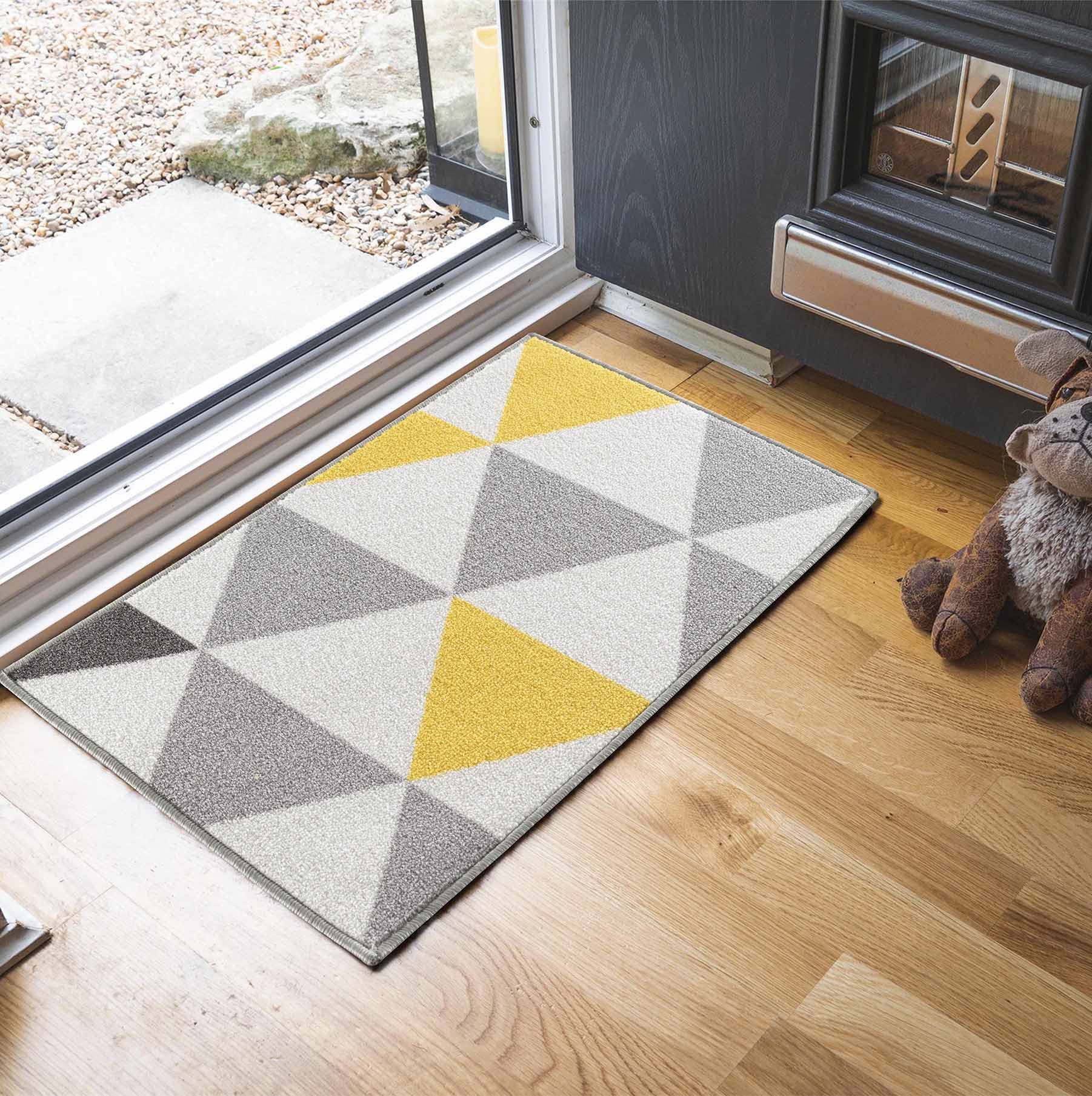 Desire Rugs Havana Light Gold Geometric Anti Slip Door Mat 90 x 57cm