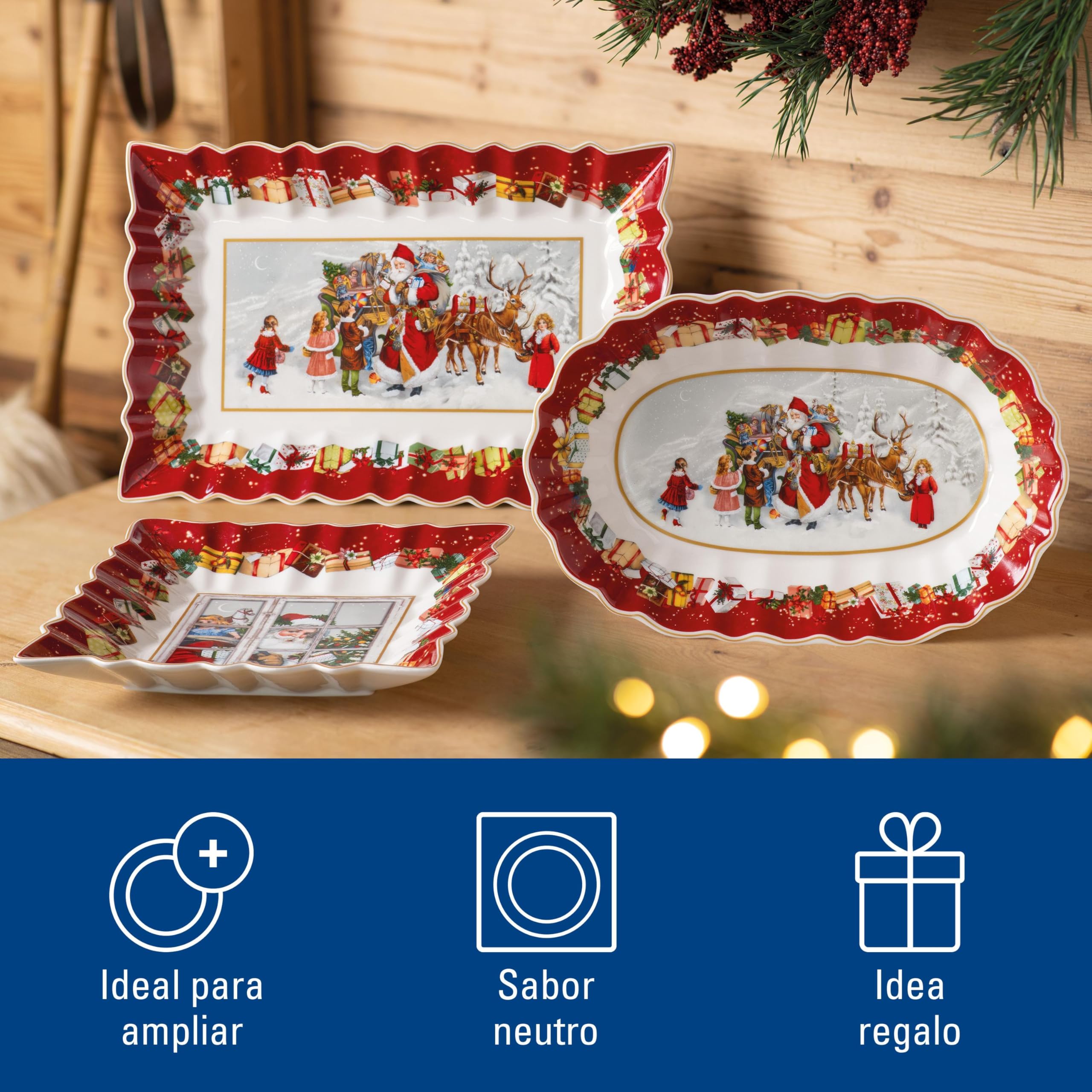 Villeroy & Boch - Toy's Fantasy Fuente Ovalada Grande Santa y Niños Multicolor, Apto para Microondas, Fuente para Servir, Vajilla Navideña, Plato para Navidad, Porcelana Premium