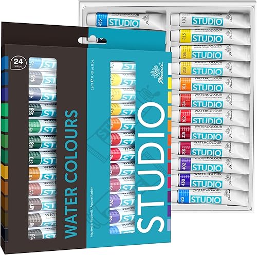 PHOENIX Juego de tubos de pintura de acuarela, 24 x 0.4 fl oz  0.4 fl oz, juego de pintura de acuarela no tóxica para adultos, suministros de