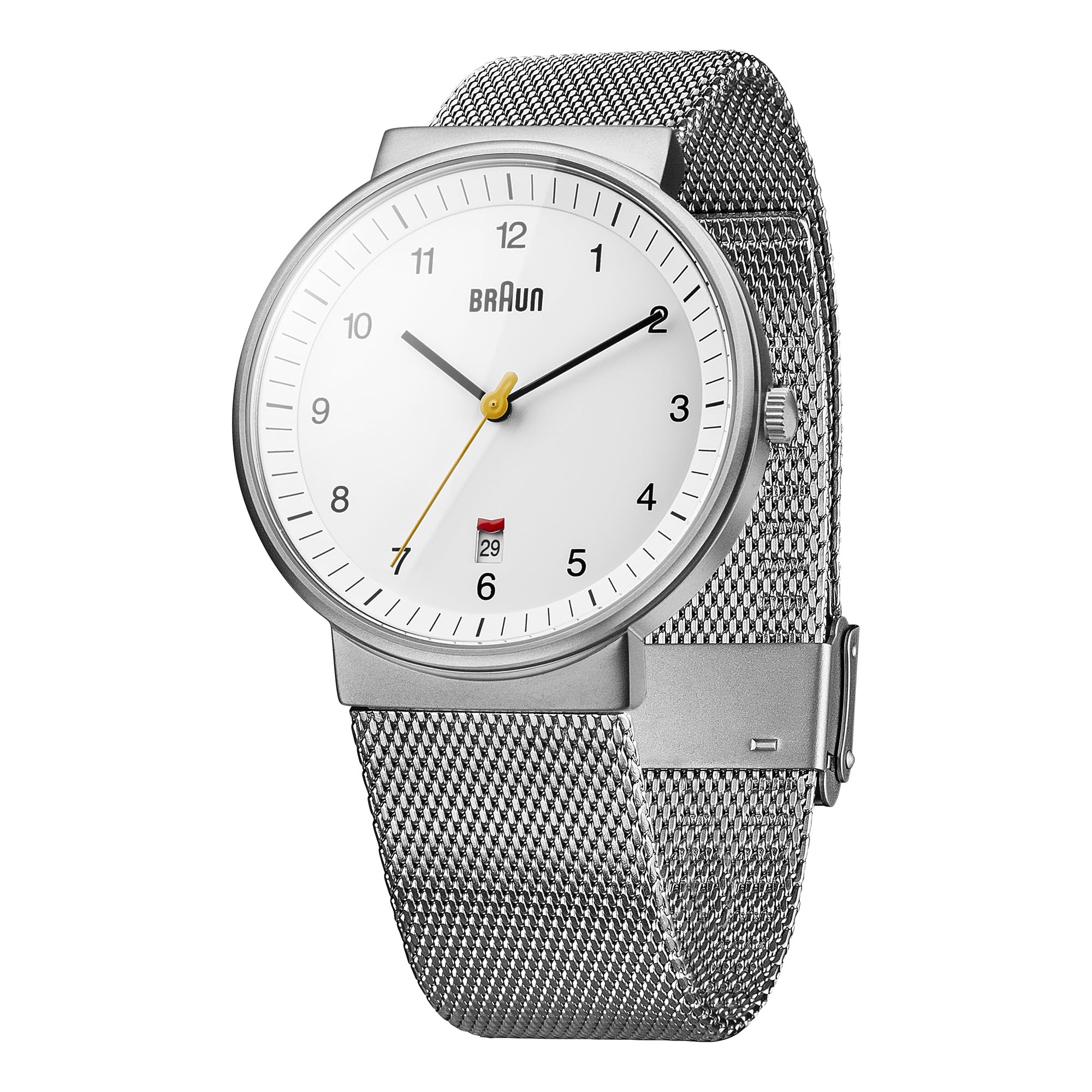 Braun Men's Quartz Three Hand Movement Watch with Analogue Display and Mesh Bracelet