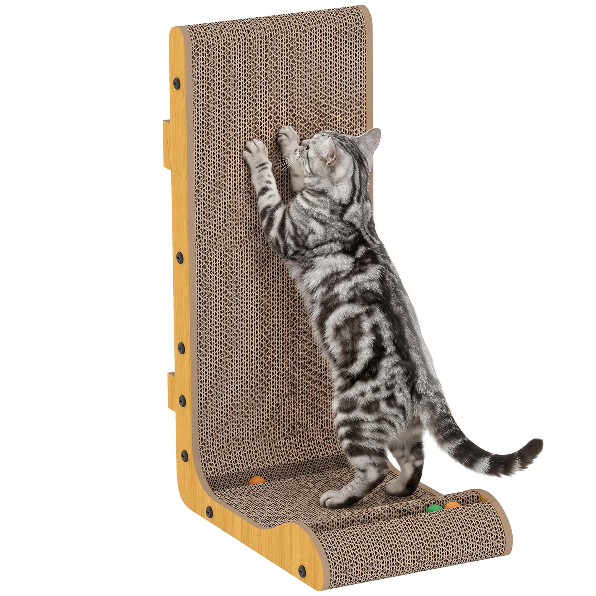 PawHut Cat Scratcher with 3 Toy Balls for Indoor Kittens L Shape 57.5H cm