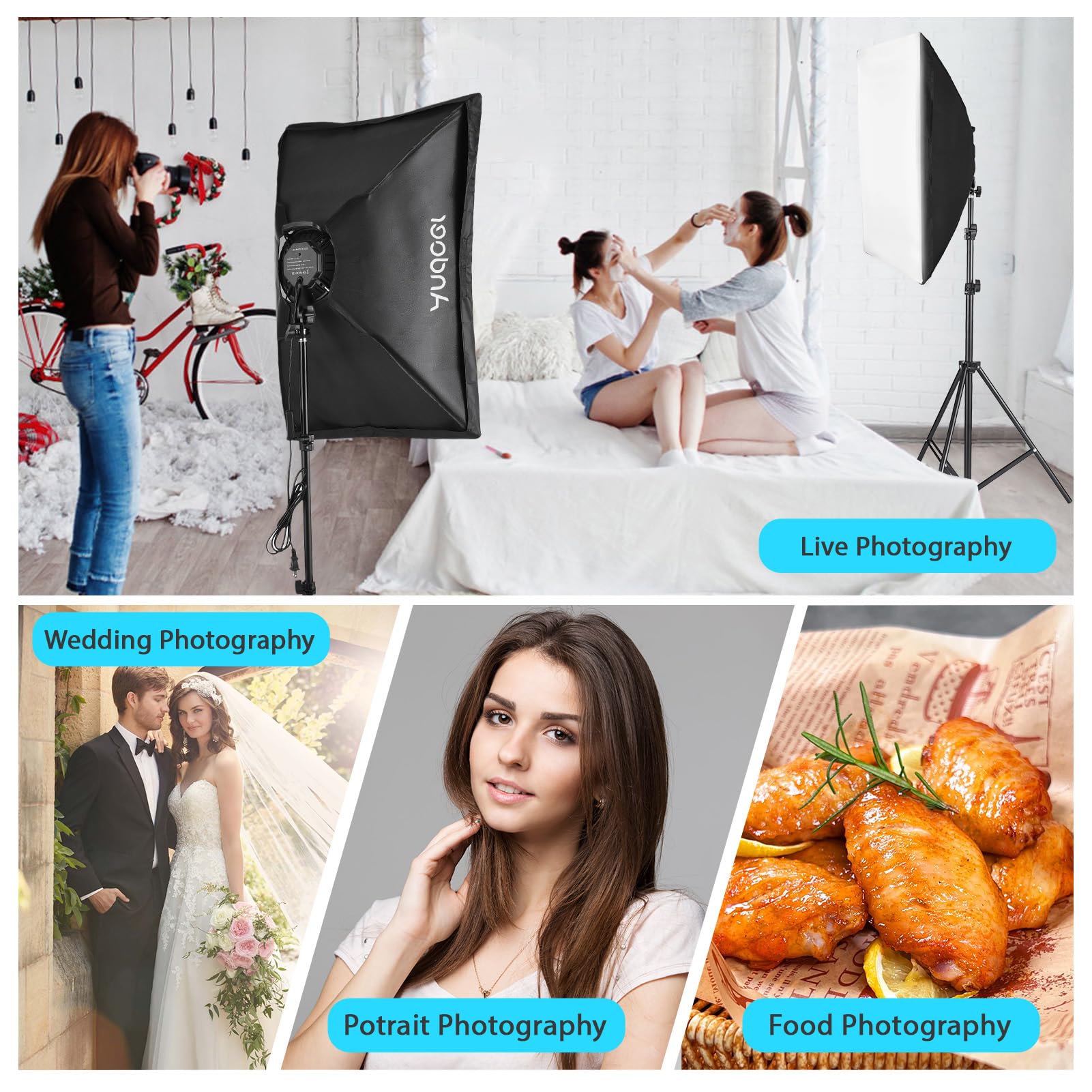 Andoer Softbox zestaw do studia fotograficznego, oświetlenie softbox 2 x 50 x 70 cm z 2 x 80 W, dwukolorowe światło wideo LED, 2 x statyw świetlny, 2 x pilot zdalnego sterowania do fotografii