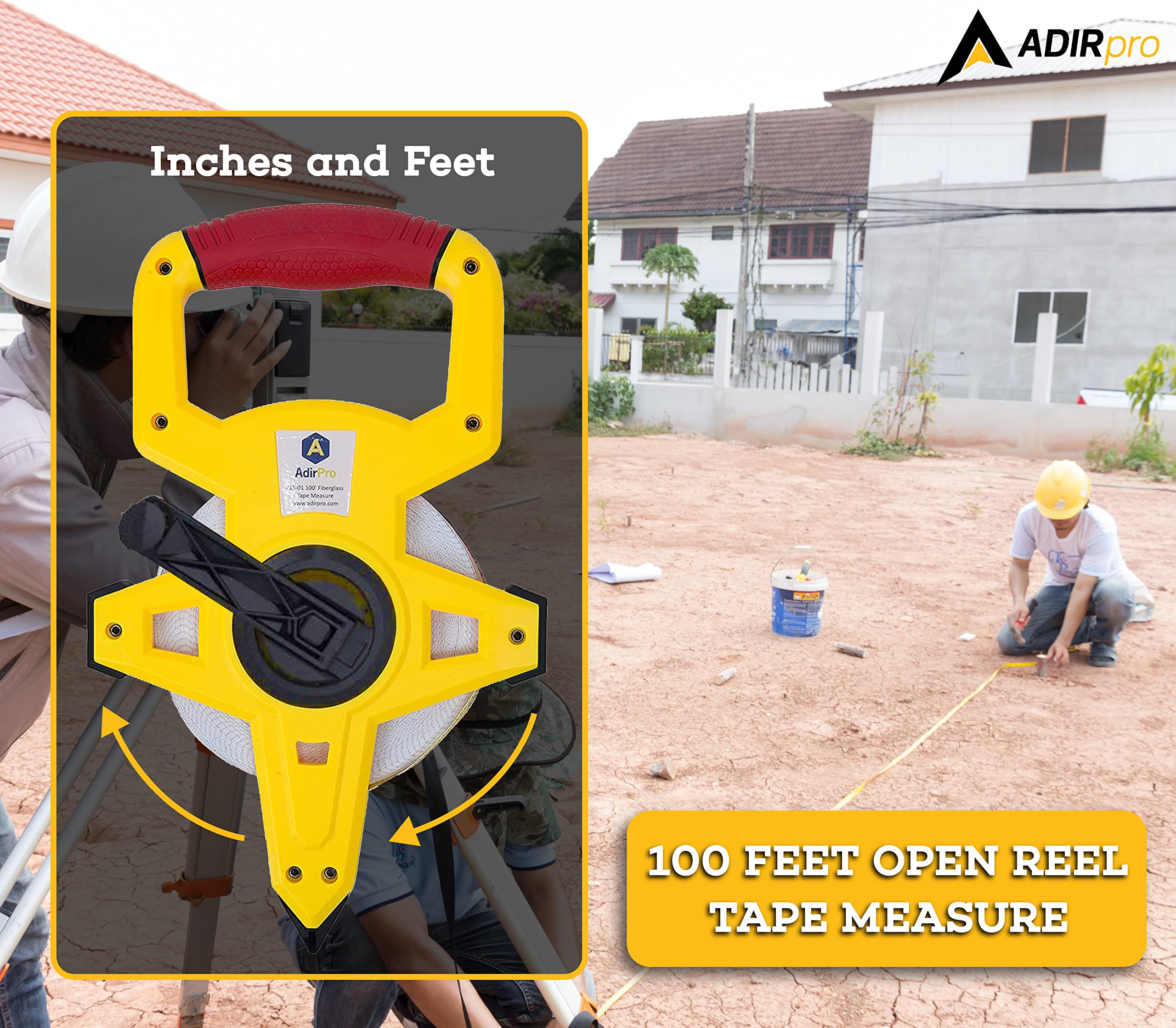 AdirPro Fiberglass 100' Appraiser’s Measuring Tape Tape Rule with Extra Large Metal End Hook for Precise Measurements Perfect for Appraisers Surveyors - Image 4