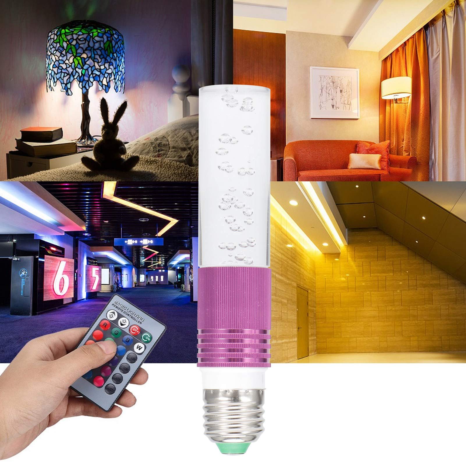 Lampadina Che Cambia Colore con Telecomando, Lampadina LED RGB da 3 W per Camera da Letto, Bar, Feste, AC85‑265V(Viola)