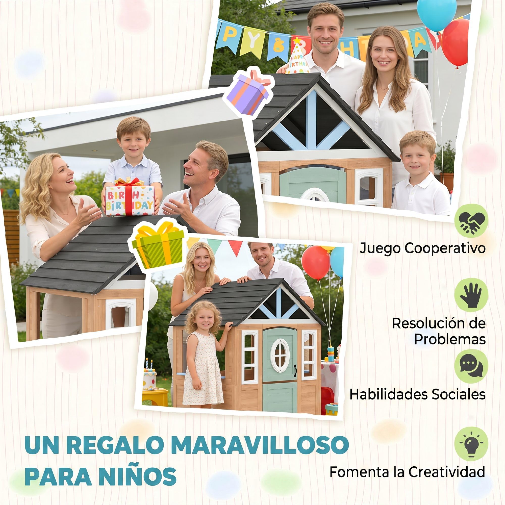 AIYAPLAY Casetta per bambini all'aperto e interno in legno, casetta per bambini, con porta per animali domestici, cucina giocattolo, mezza porta e finestre, casa da giardino per bambini di +2 anni