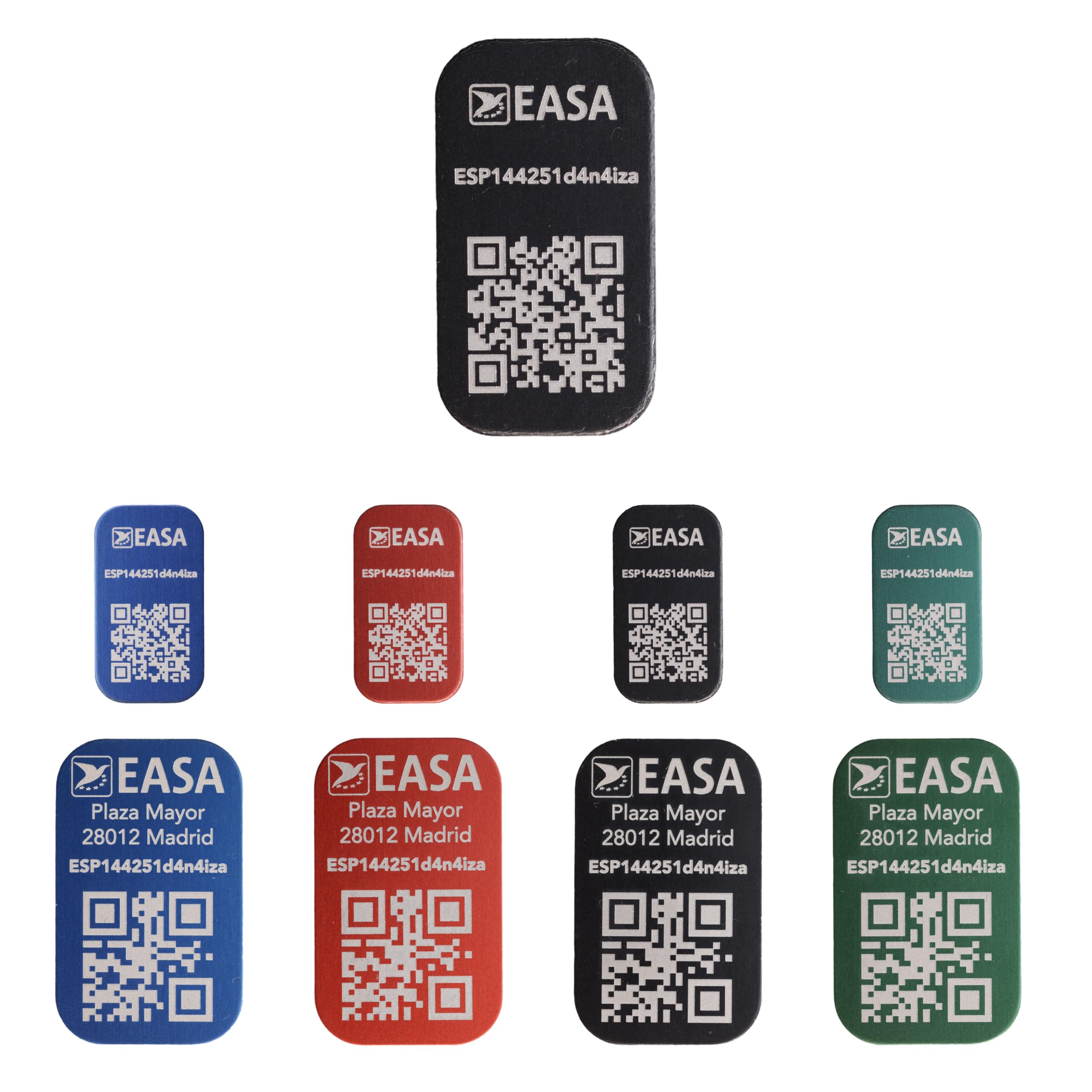 Roboterwerk - Placa de matrícula de drones en 31x19mm o 20x11mm para e-ID con logo EASA, número de registro, insignias de drones con grabado láser, aluminio (Negro, 20x11mm)