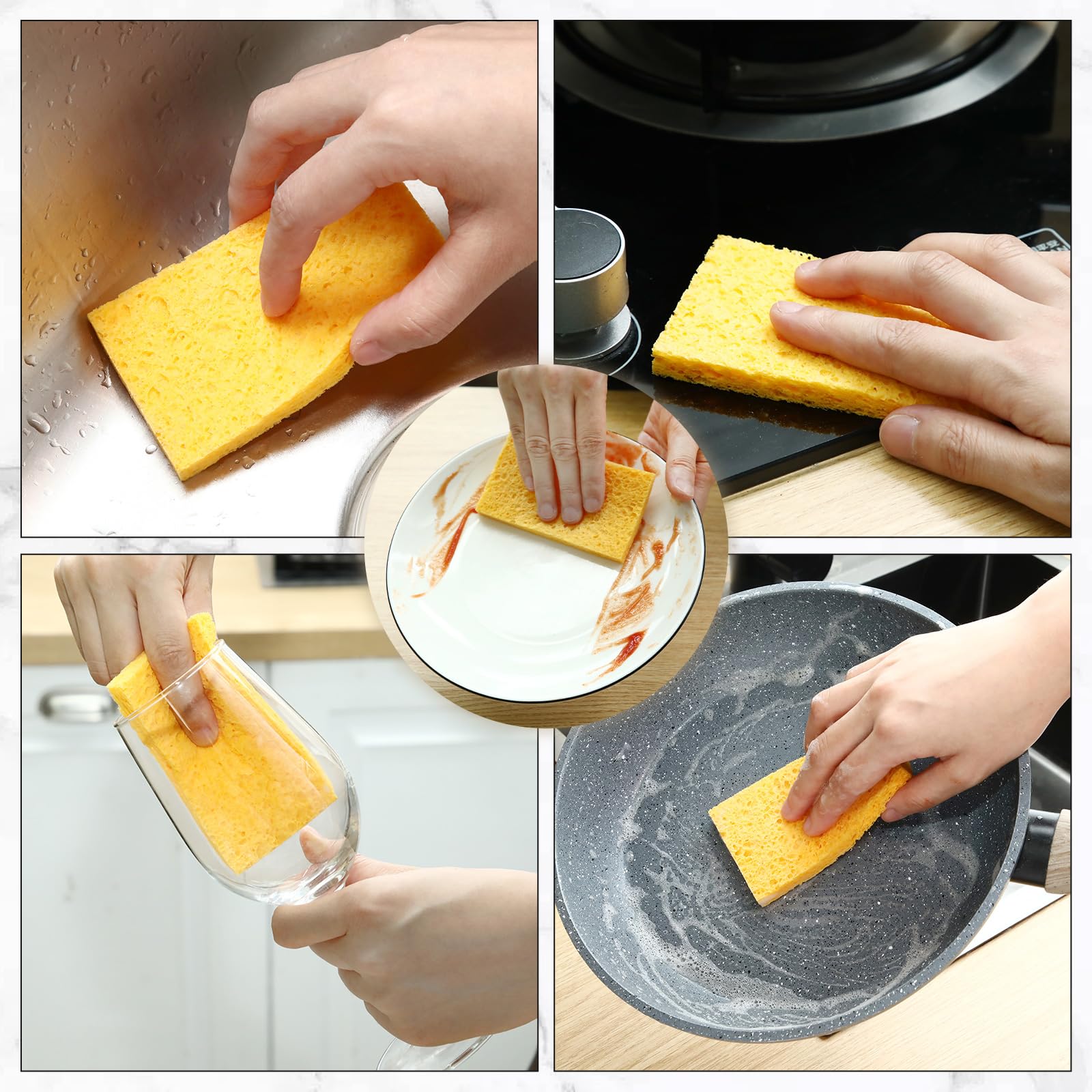 Zhengmy 100 esponjas de cocina naturales a granel para platos, esponjas de pulpa de madera comprimida, esponja de limpieza sin rayar, para cocina y baño, 3.9 x 2.4 x 0.12 pulgadas (amarillo)