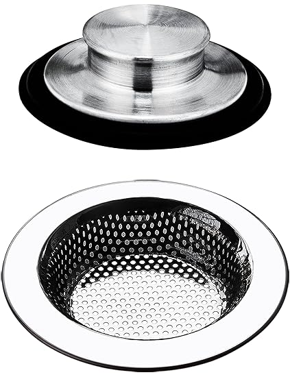 Kitchen Sink Strainer, Kitchen Sink Stopper, Buumook 2 PCS Stainless Steel, Kitchen Sink Drain Strainer, Kitchen Sink Drain Stopper, Sink Strainers for Kitchen Sinks with Large Wide Rim 4.5
