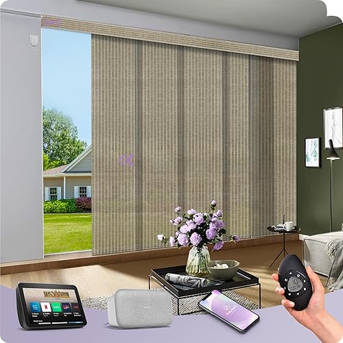 Graywind Paneles deslizantes naturales motorizados compatibles con Alexa Google, persianas inteligentes de panel para puertas corredizas de patio,