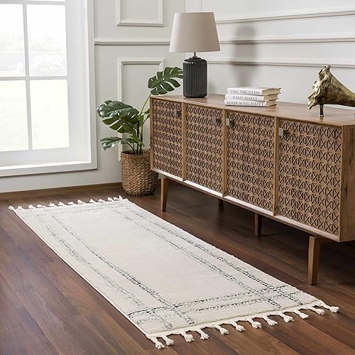 Miniatura 5 de Hauteloom Deren - Alfombra bohemia para sala de estar, dormitorio, casa de campo suave, con pelo de felpa alta, color blanco, crema, beige claro,