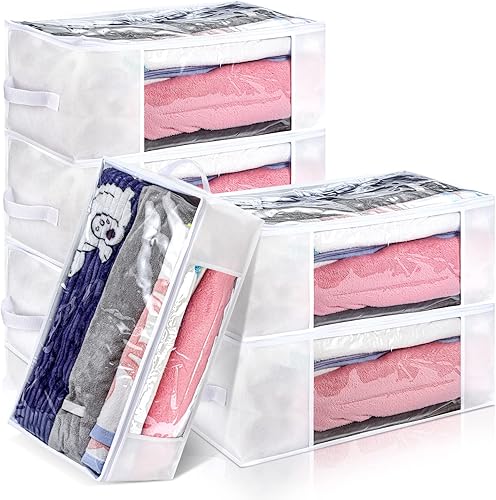 Paquete de 6 bolsas de almacenamiento de plástico con cremallera contenedores de ropa de plástico de tela transparente organizador de ropa con asas